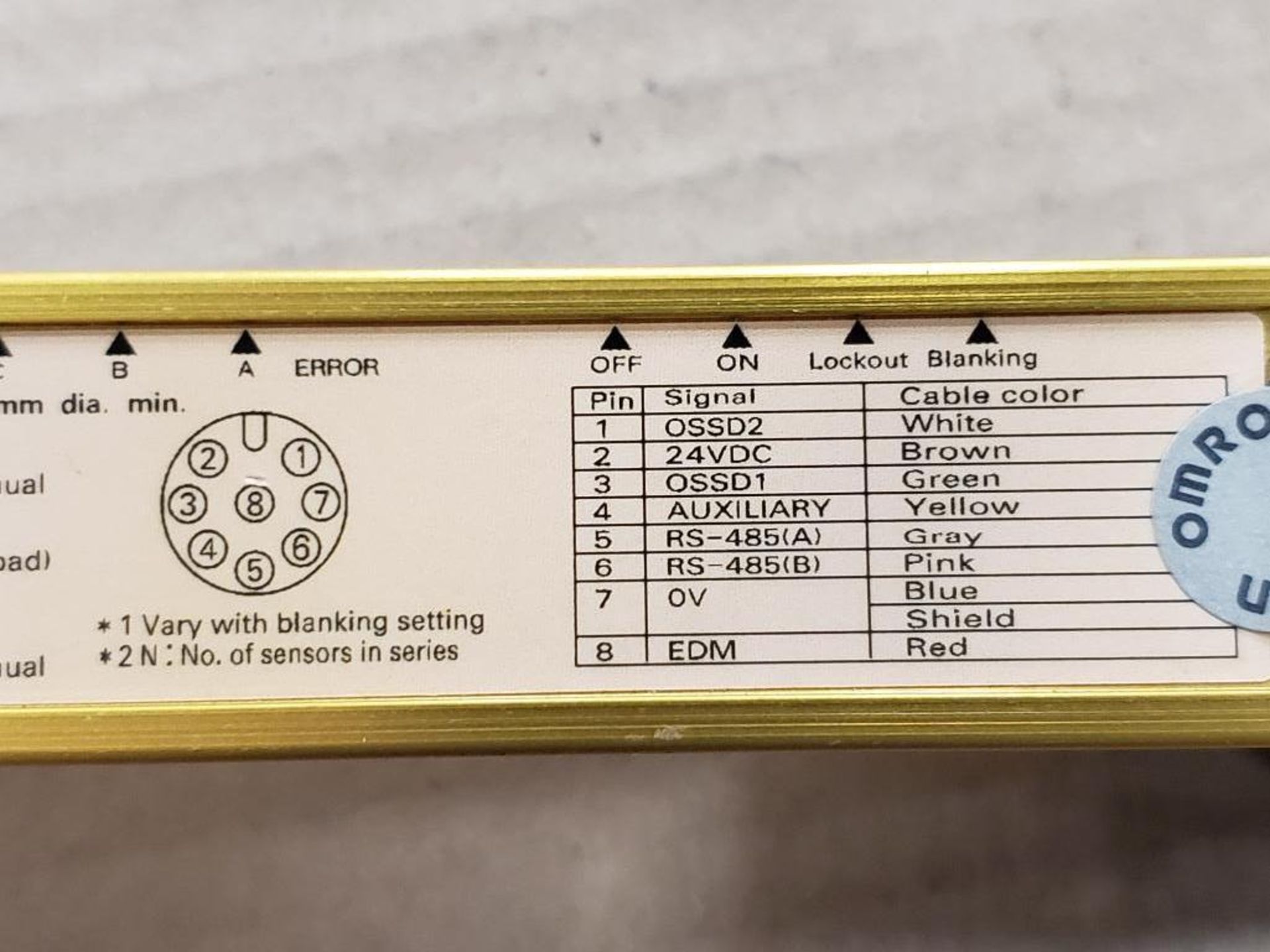 Omron light curtain transmitter / receiver set. F3SN-A0607P25-D. - Image 8 of 9