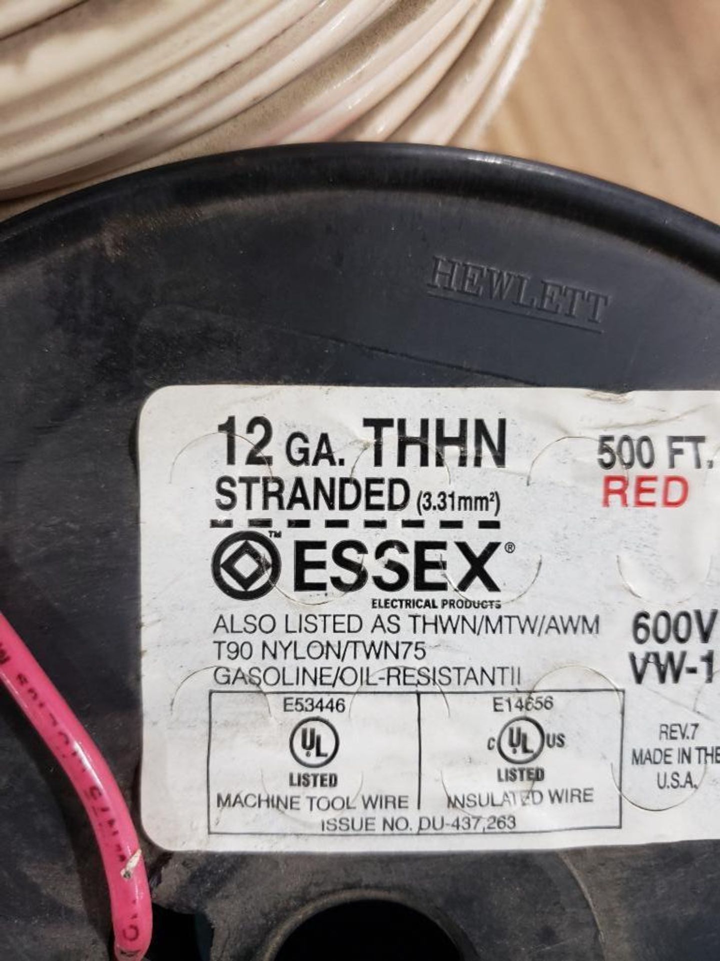 Qty 3 - Spool of ESSEX contractor wire. 12-RED THHN stranded, 10-WHITE. - Image 2 of 6