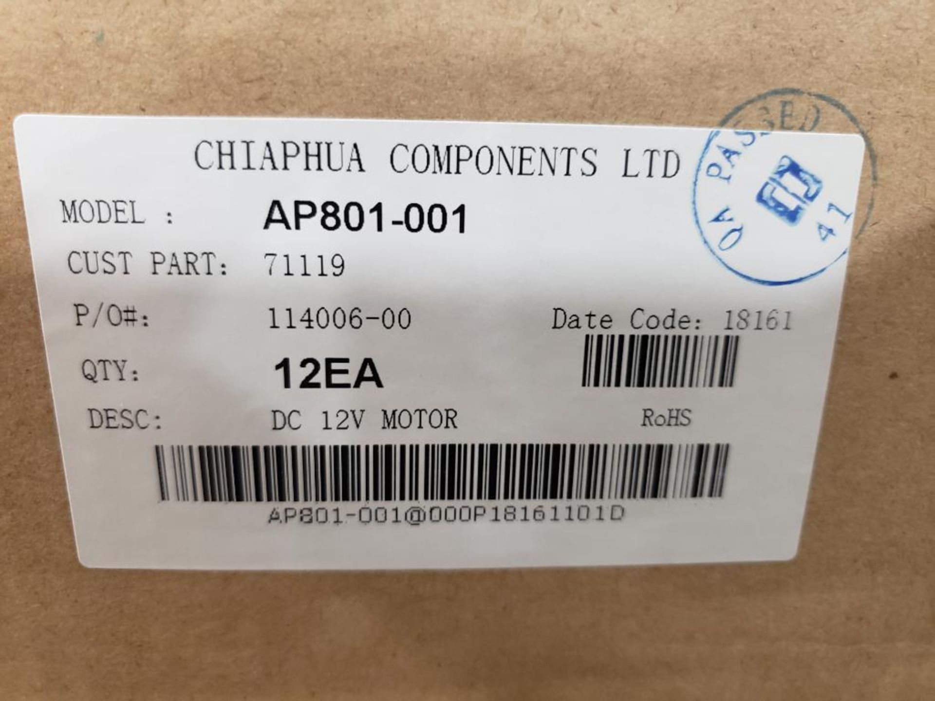 Qty 24 - Chiaphua Components LTD AP801-001. 71119 12VDC Motor. - Image 2 of 2