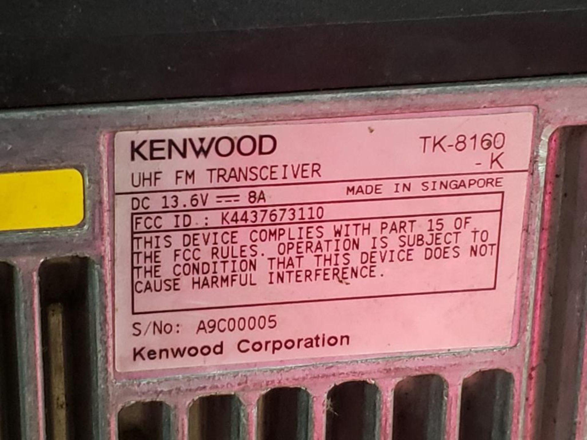 Kenwood TK-8160 UHF FM Transceiver. - Image 3 of 3
