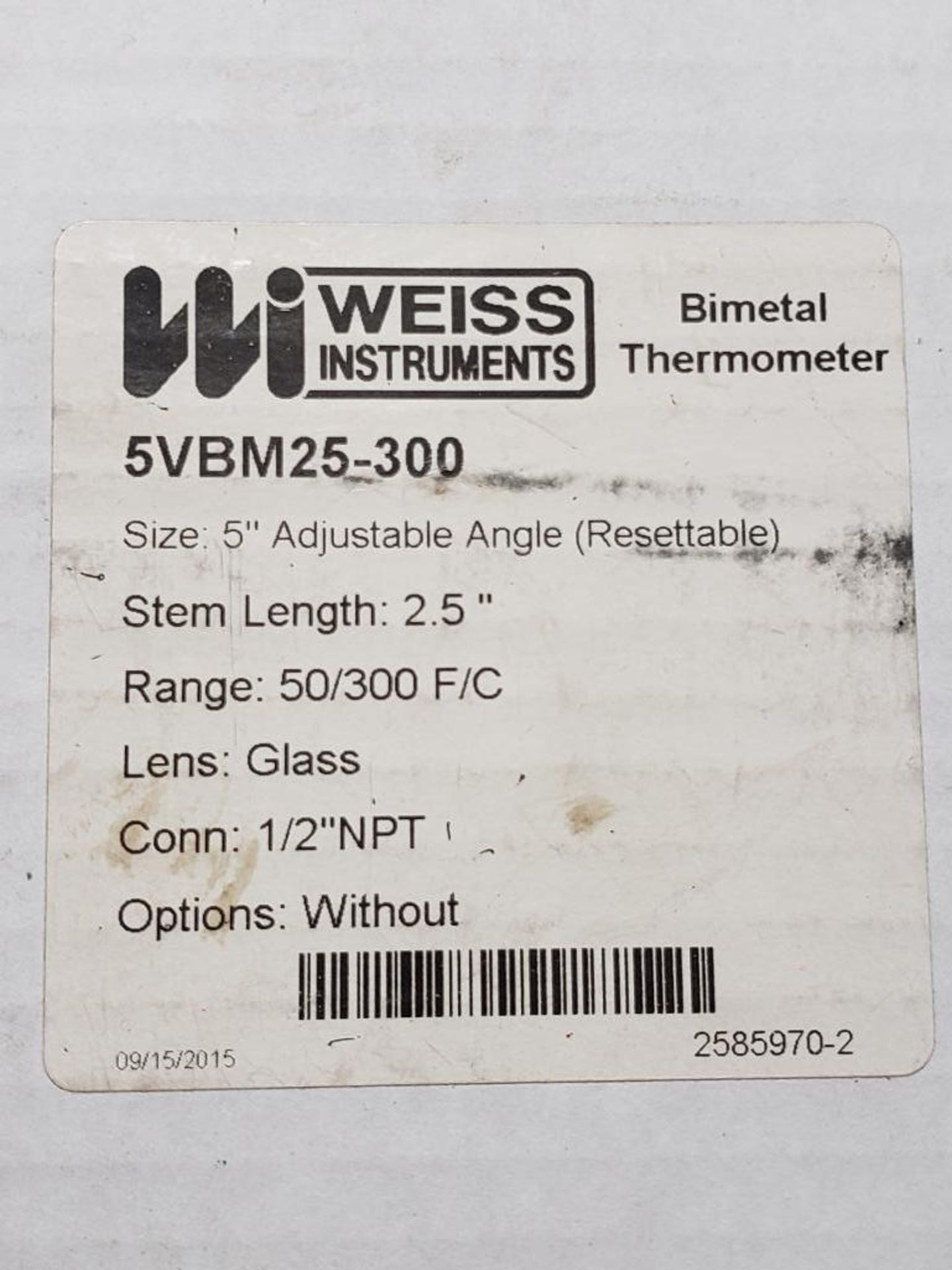 Qty 2 - Weiss Instruments 5VBM25-300 5" Adjustable Angle bimetal thermometer. - Image 4 of 4