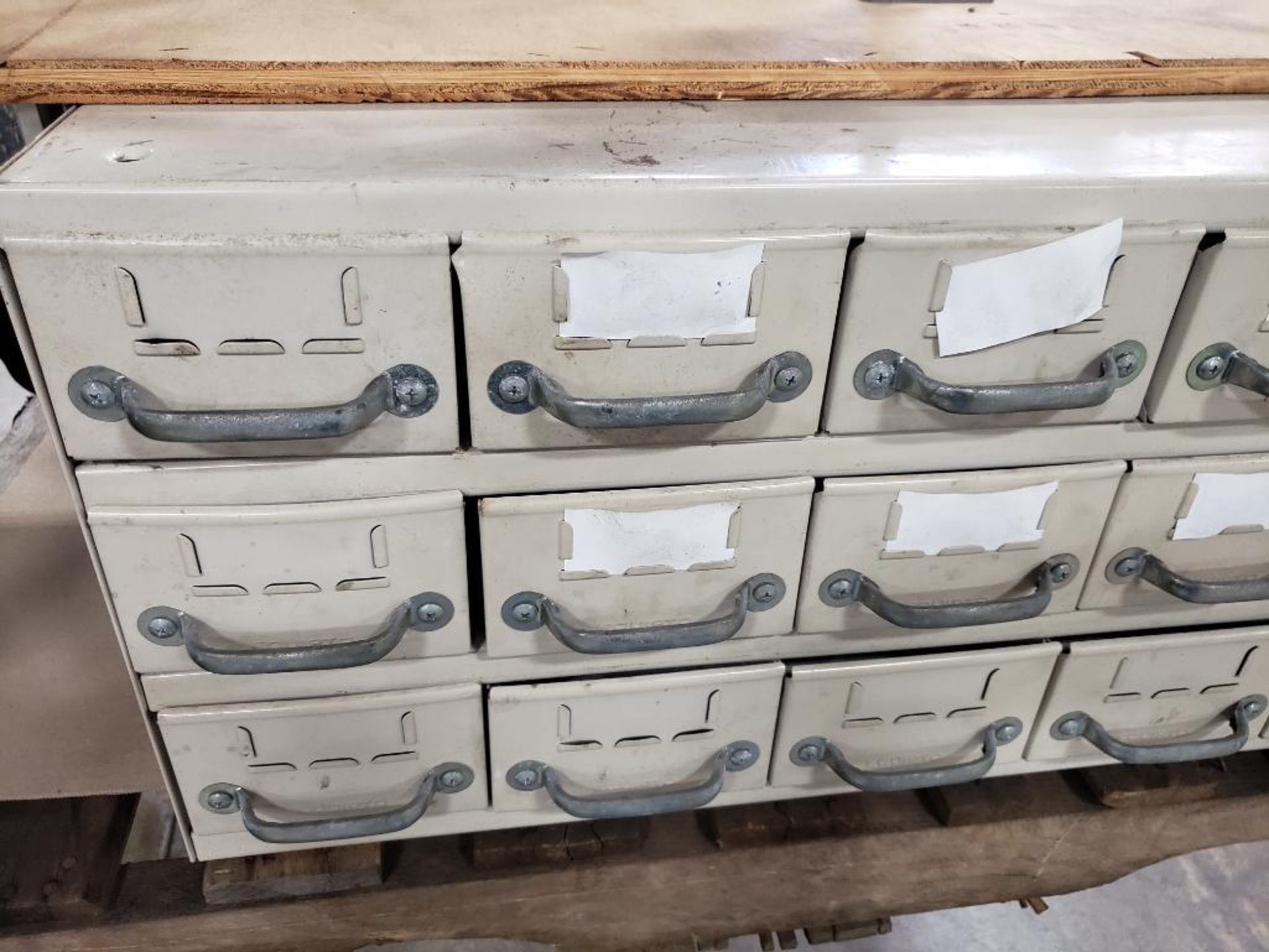 Equipto 18-drawer metal shelf drawer cabinet. 34.5"L x 14"H x 18.5"D. - Image 2 of 5