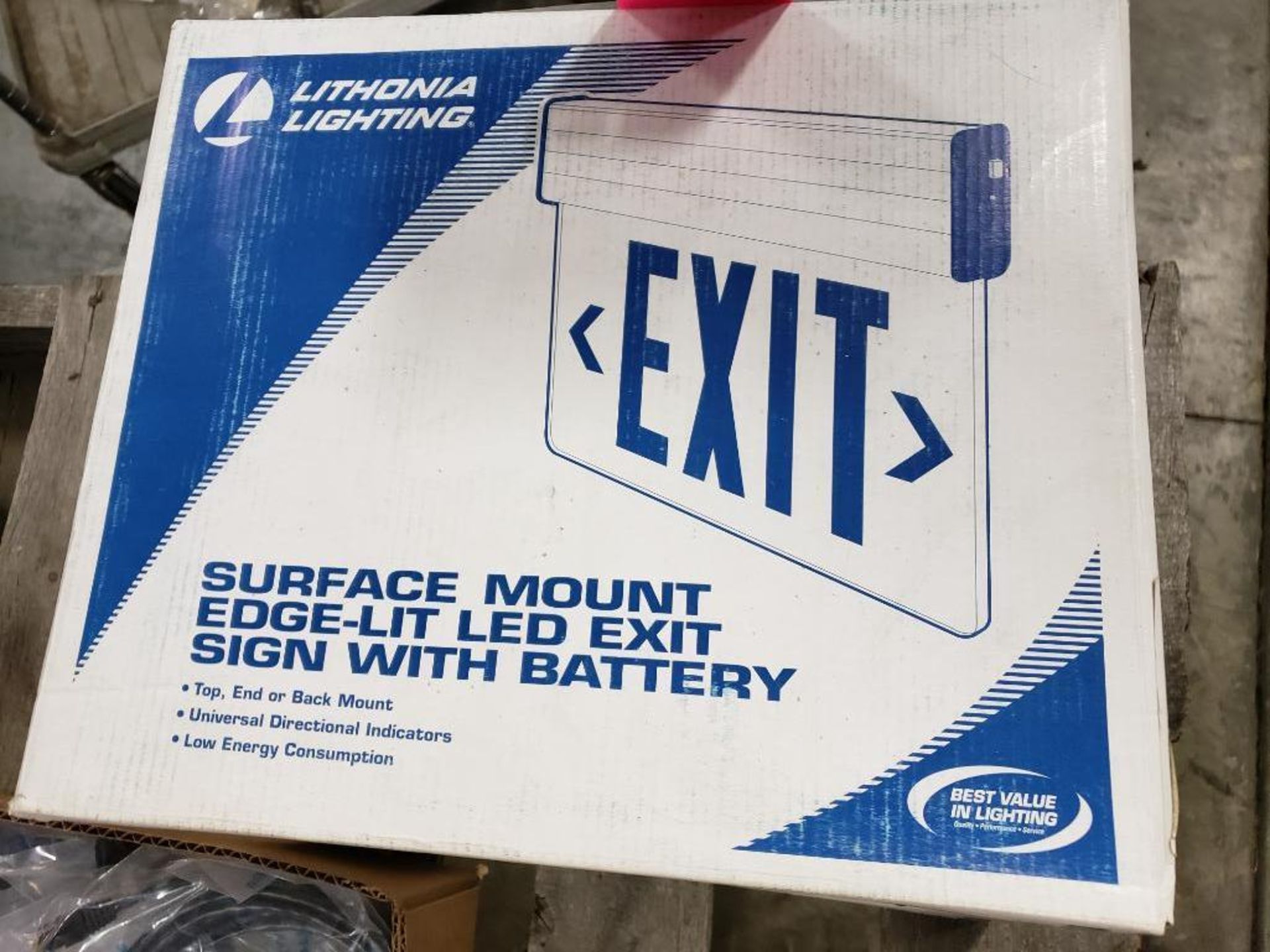 Qty 4 - Lithonia Lighting EDG-1-R-120/277-EL-N Surface mount Exit Sign. - Image 2 of 3