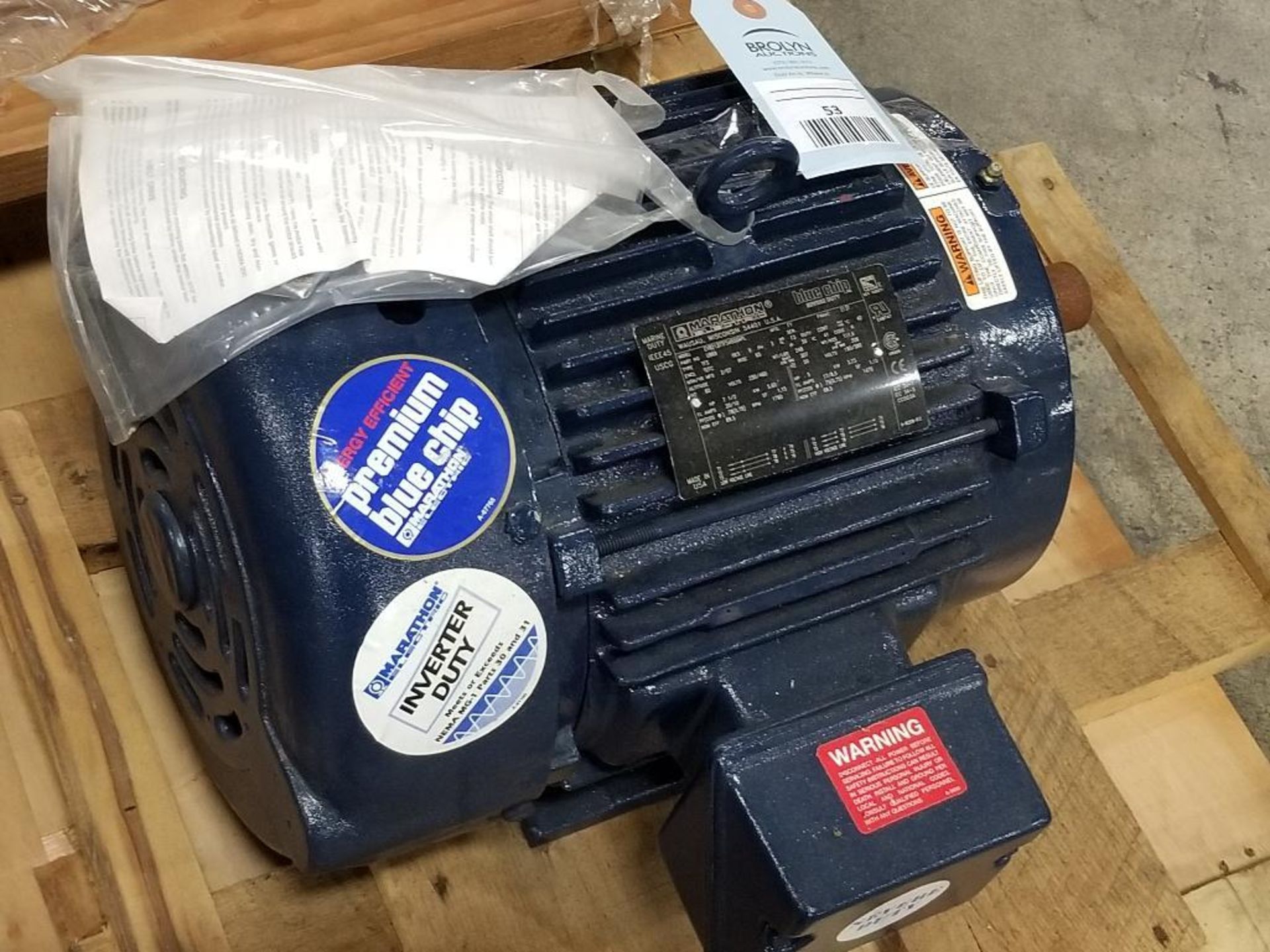 7-1/2HP Marathon electric EV8213TTFS4550APL blue chip sever duty motor. 3PH, 230/460V, 1760RPM. - Image 3 of 4