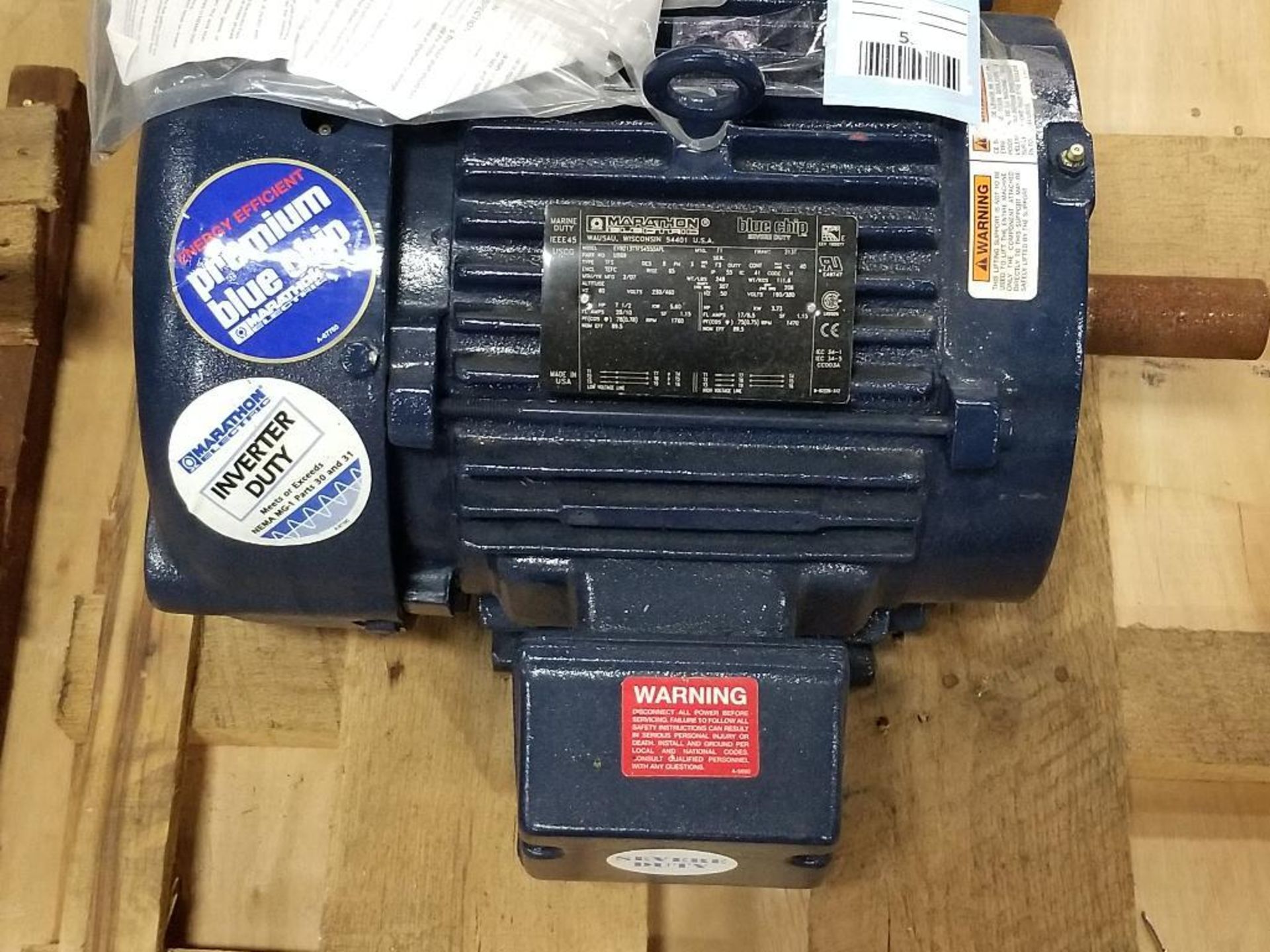 7-1/2HP Marathon electric EV8213TTFS4550APL blue chip sever duty motor. 3PH, 230/460V, 1760RPM.