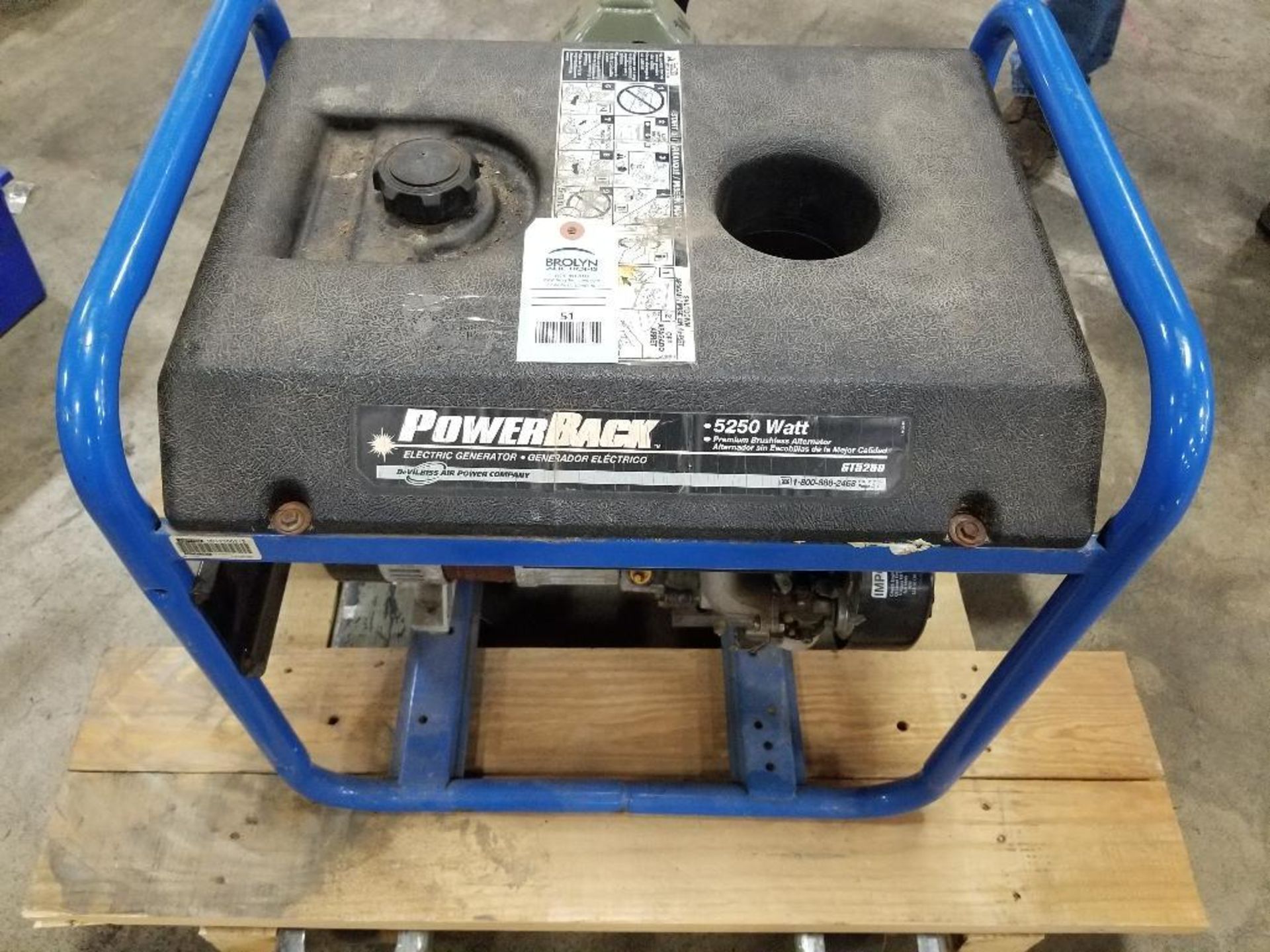 DeVilbiss GT5250 PowerBack electric generator. 5250WATT.