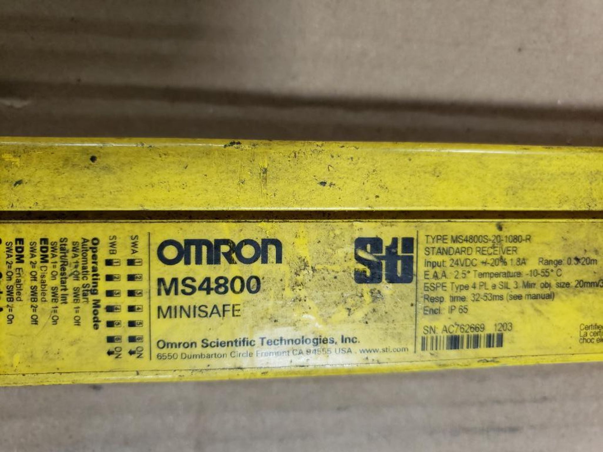 Omron STI MS4800S-20-1080-R Minisafe receiver light curtain. - Image 2 of 4