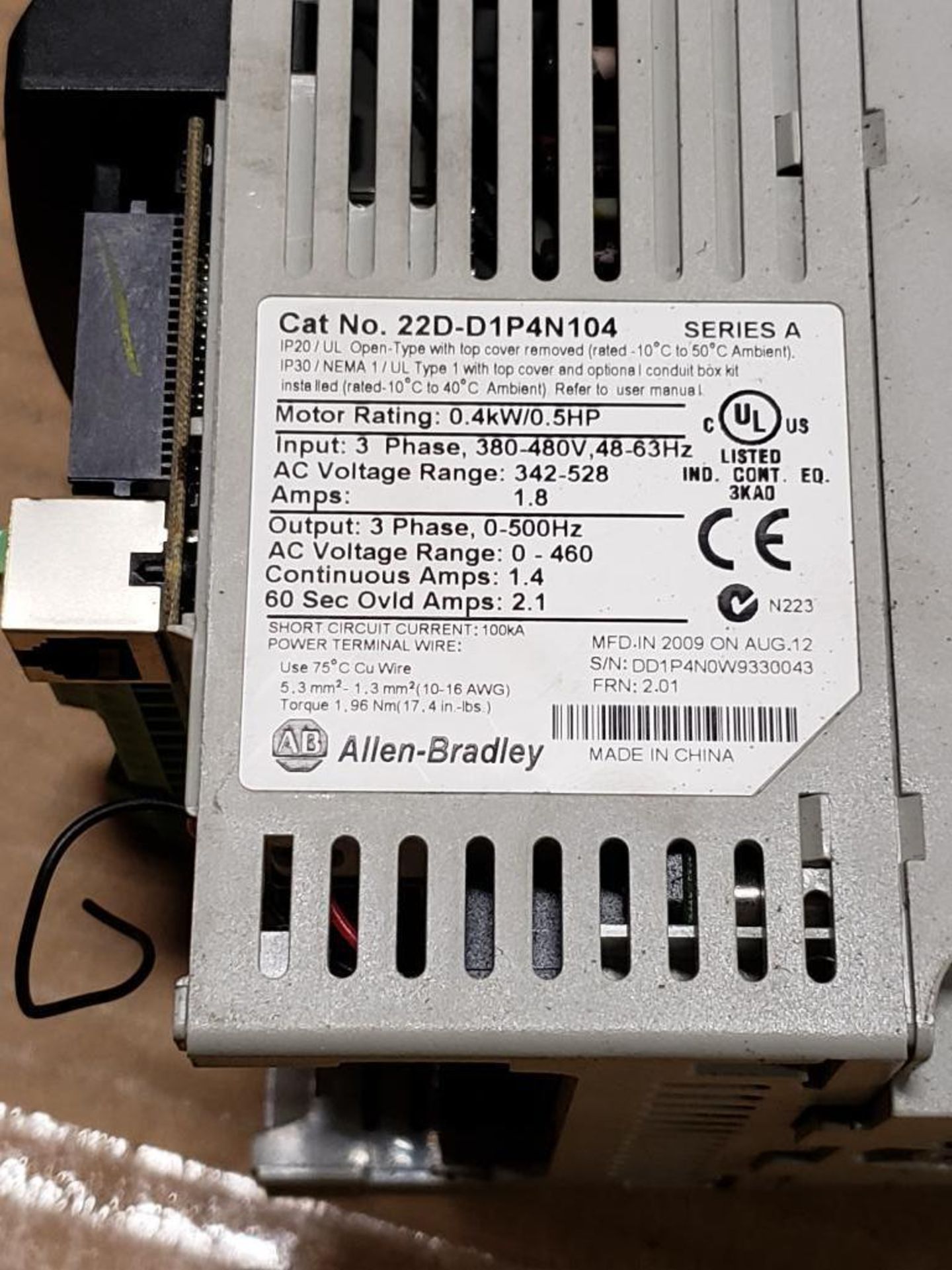 Qty 3 - 0.4kW Allen Bradley 22D-D1P4N104 drive. - Image 3 of 7