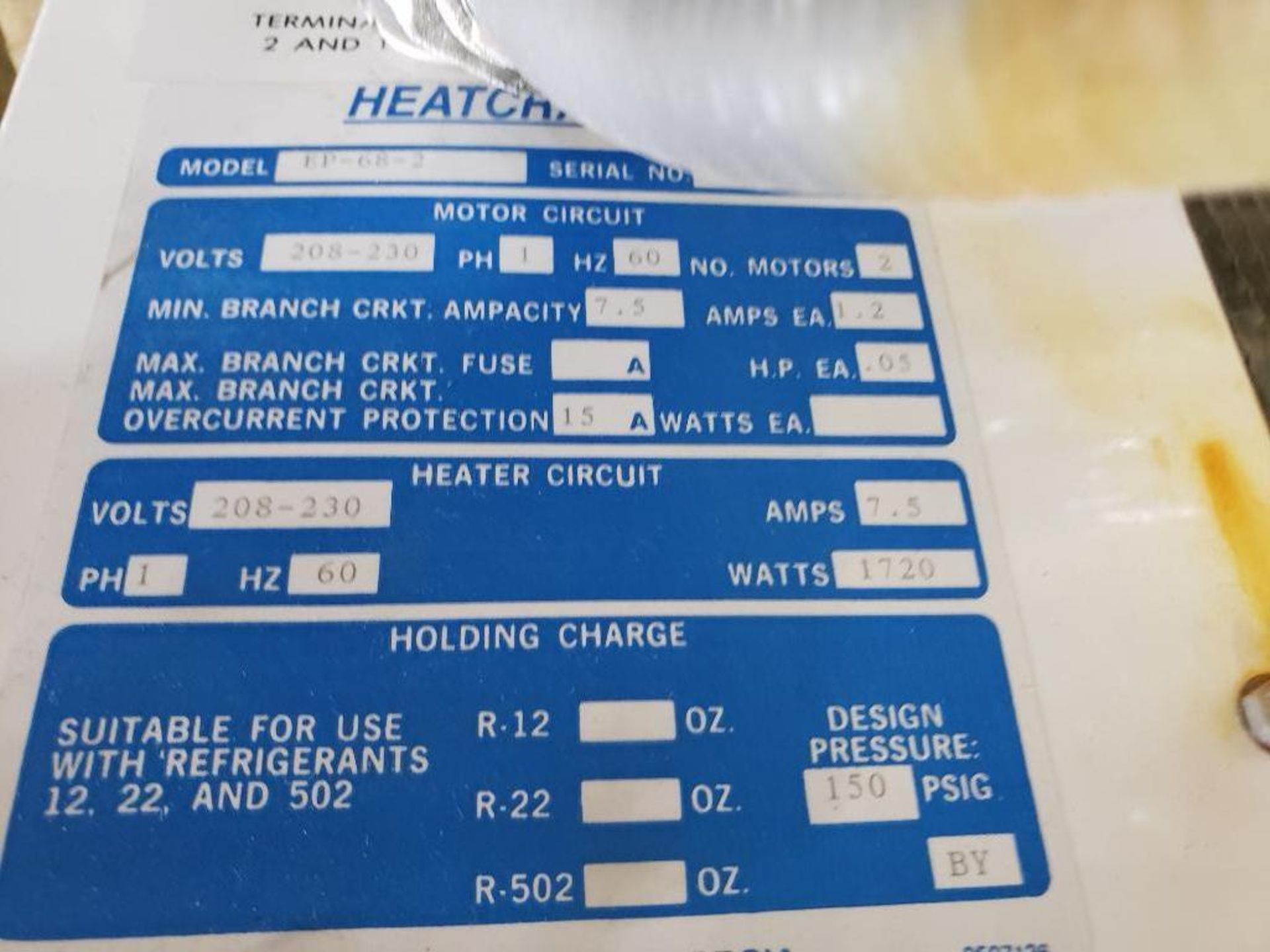 Heatcraft EP-68-2 cooling unit. Qty 2 - 208-230V, 1PH motors. - Image 2 of 3