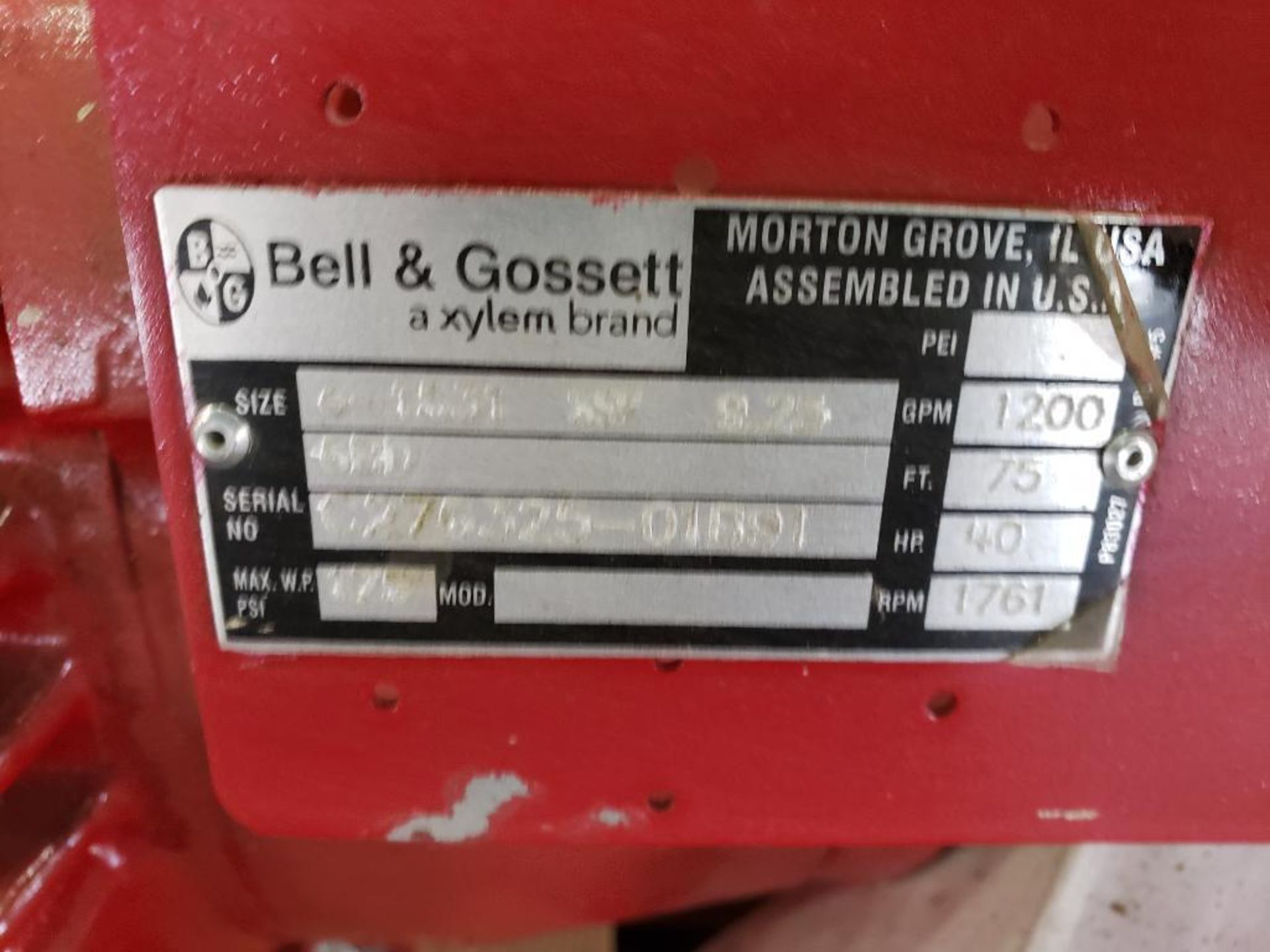 40HP Bell & Gossett e-1531 / SSF / 9.25. C276325. 1200GPM 1761RPM pump. 40HP Baldor 3PH motor. - Image 4 of 8