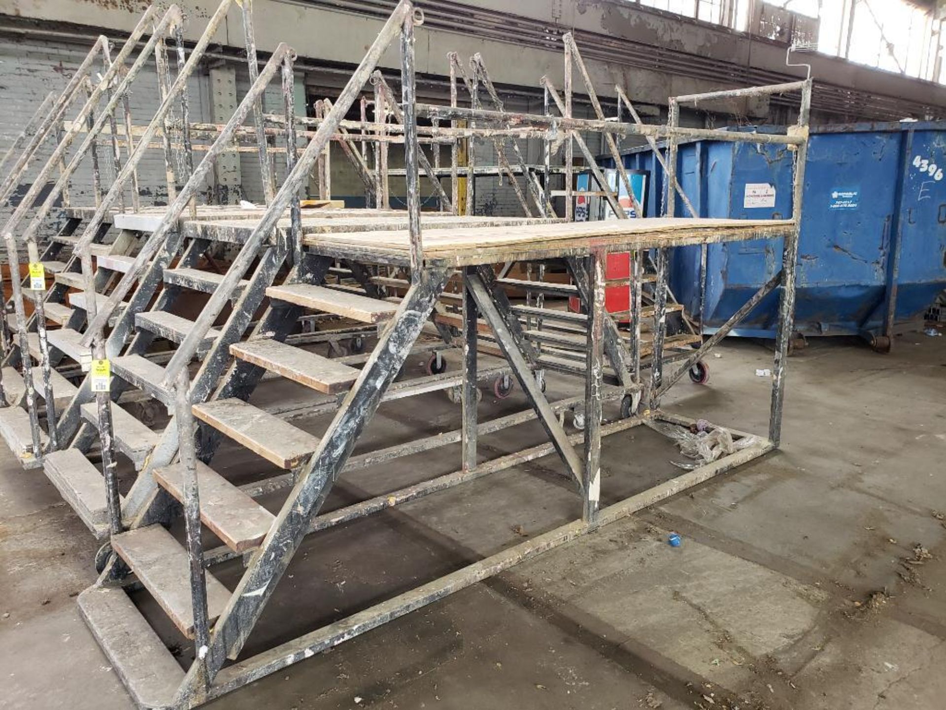 Scaffolding ladder. 18FT Long x 36" Wide x 54" Tall (to deck), 94" (overall).
