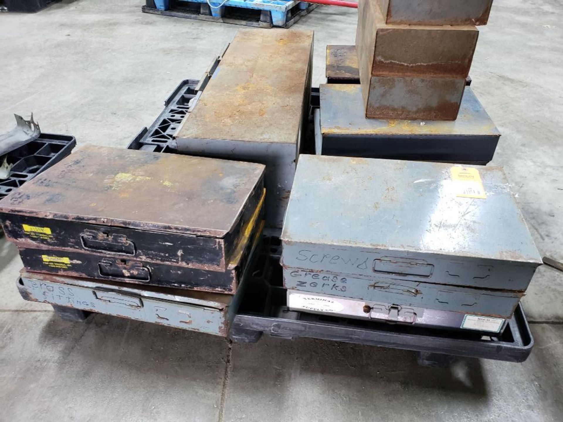 Pallet of assorted hardware boxes with contents. - Image 2 of 11