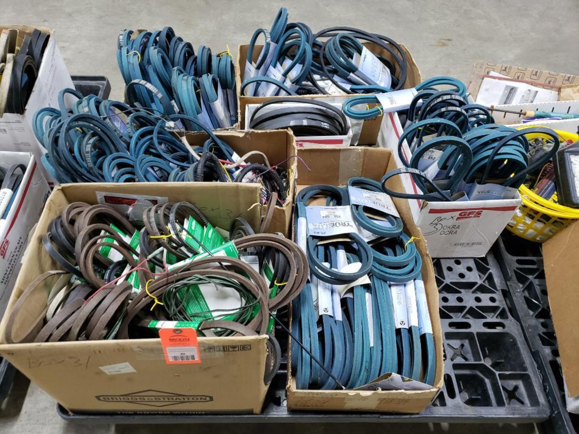 Pallet of assorted belts. New old stock.