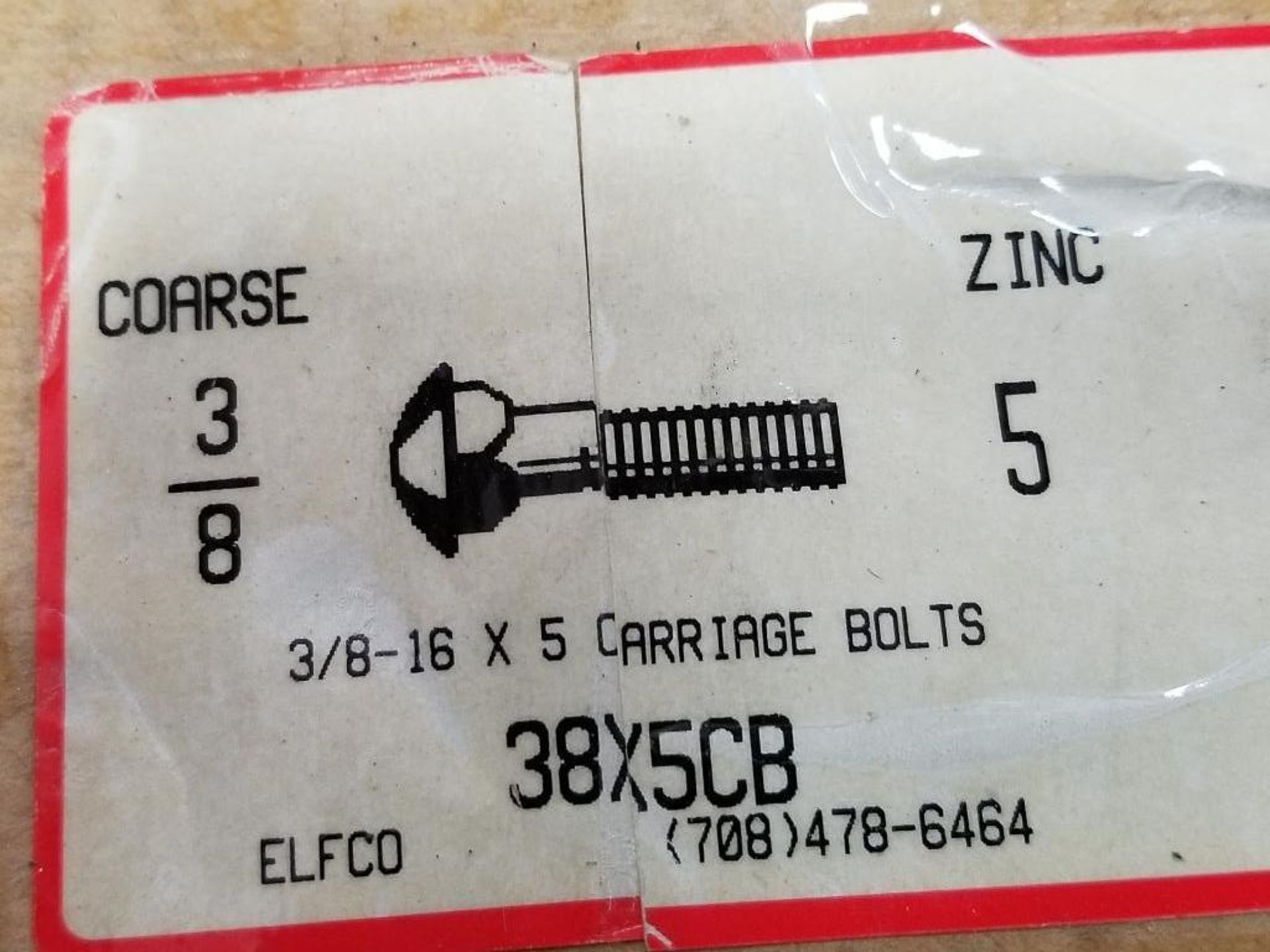 Elfco 38x5CB Carriage Bolt 3/8-5. Approx. 250 count. - Image 2 of 3