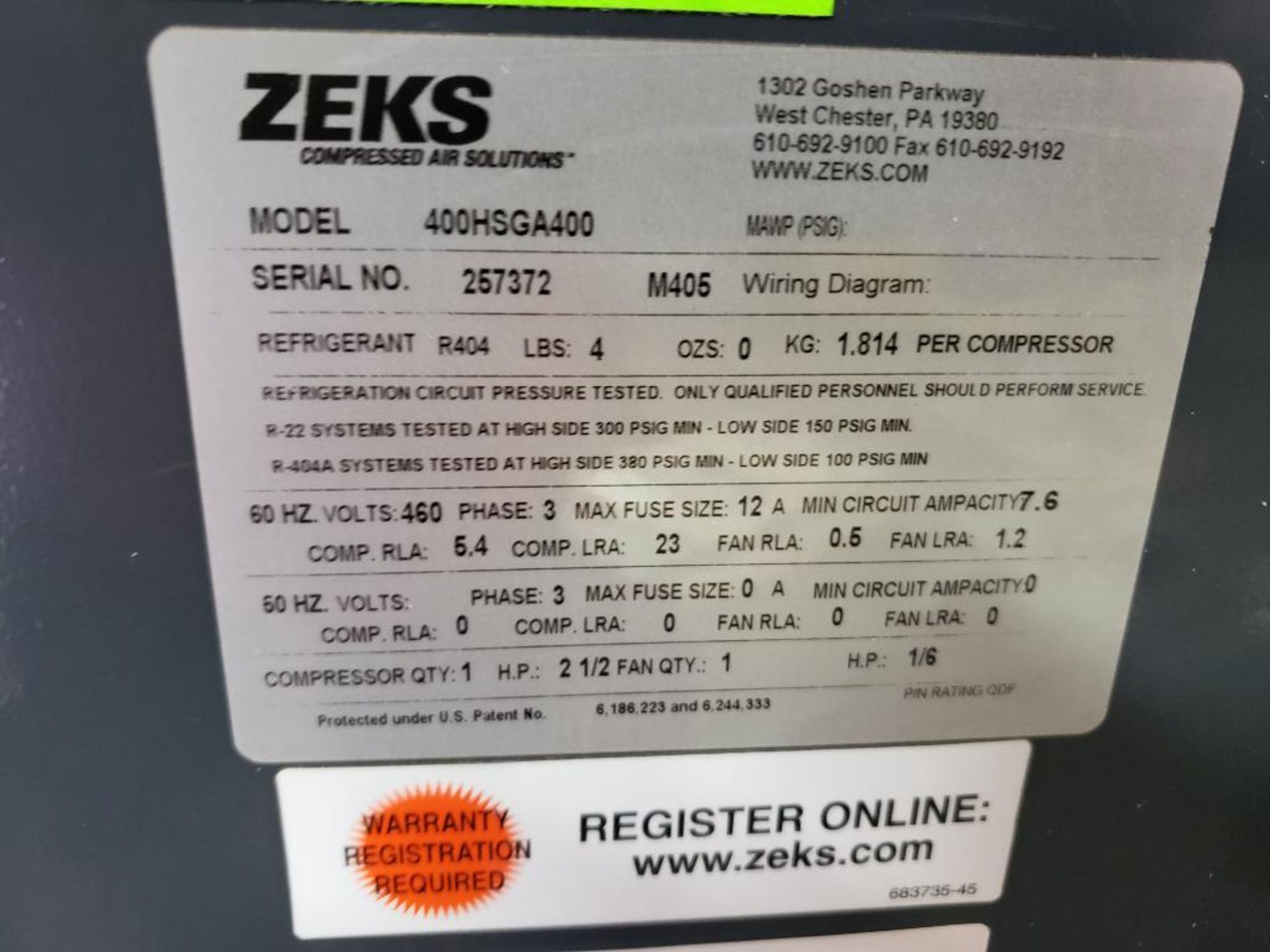 Zeks compressed air dryer. Model 400HSGA400. 3 phase 460v. - Image 5 of 10