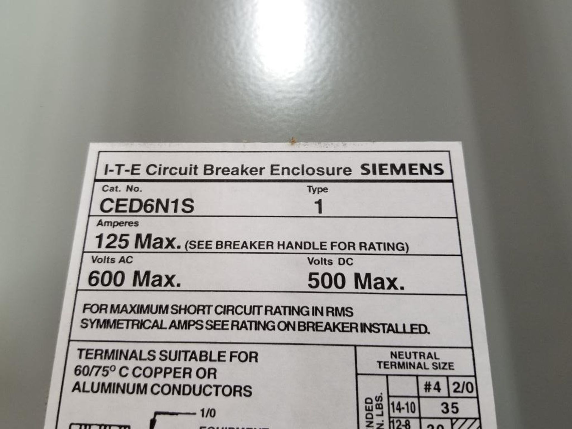 Siemens ITE CED6N1S circuit breaker enclosure. New in box. - Image 3 of 3