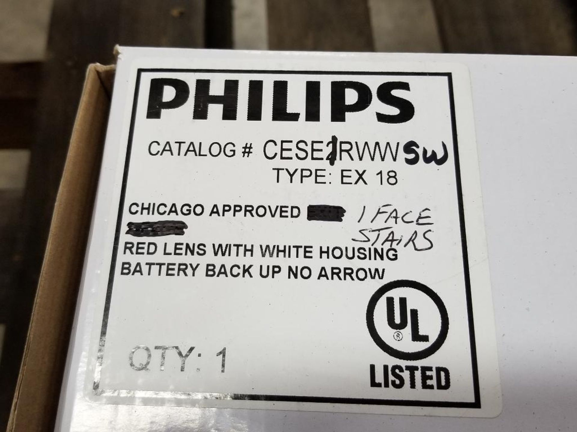 Qty 3 - Philips CESE1RWWSW Chicago approved LED stair exit sign. New in box. - Image 2 of 3