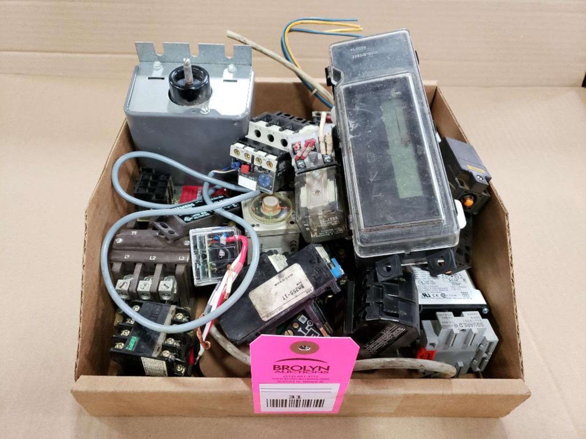 Assorted electrical. Relays, contactor, meter. ABB, Siemens, Square-D, Schmersal.