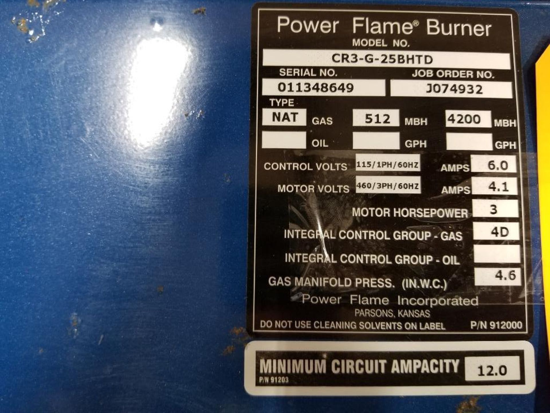 3hp Power Flame Burner. Model CR3-G-25BHTD. 4,200,000btu max output. Natural gas. New in crate. - Image 3 of 17