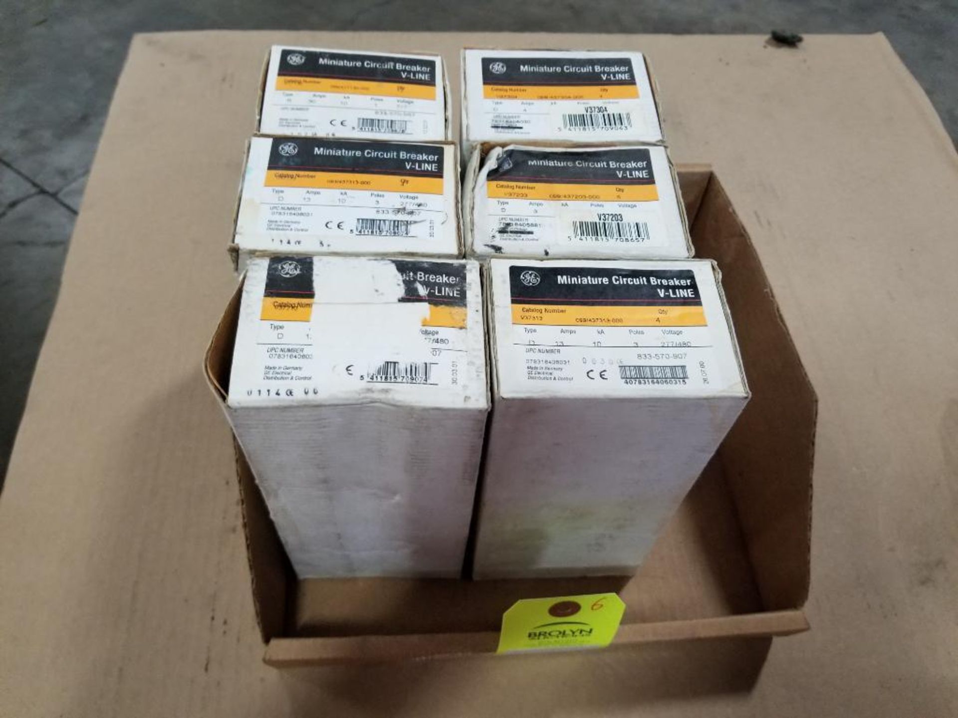 Qty 6 - Boxes of assorted GE Miniature circuit breaker V-Line. New in box.