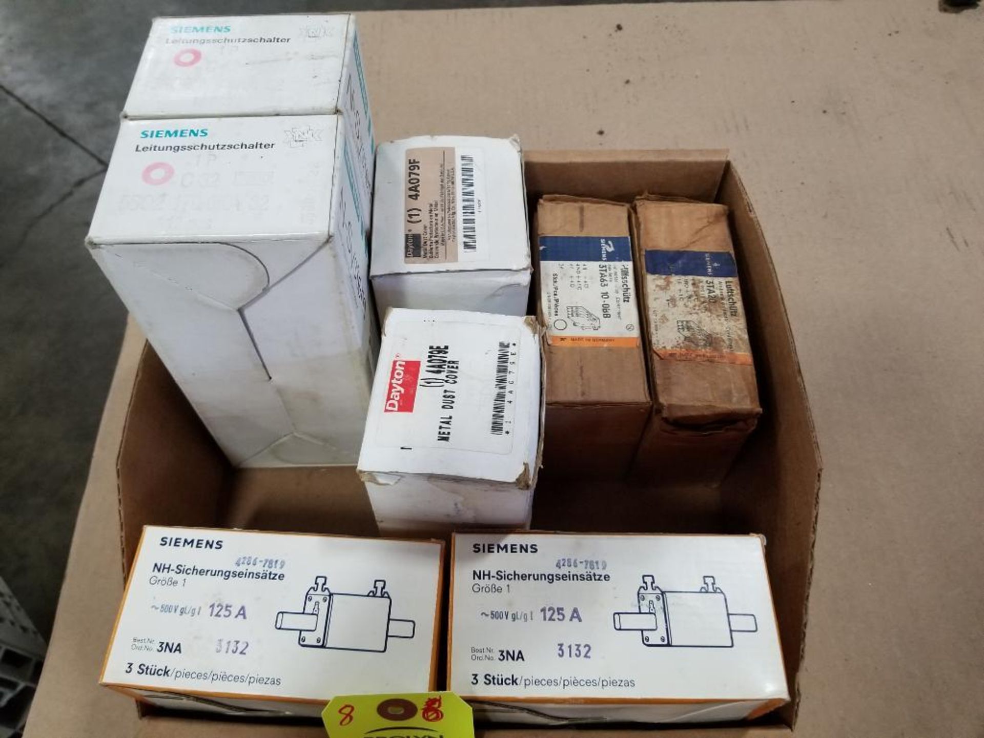 Assorted electrical. Siemens, Dayton. New in box.