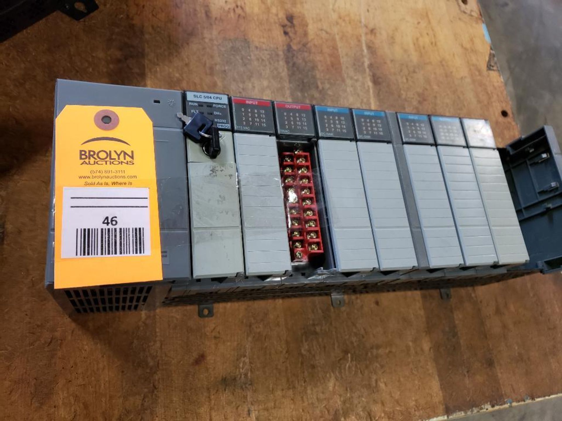 Allen Bradley SLC 5/04 Keyed CPU and controller 10-slot rack with power supply.
