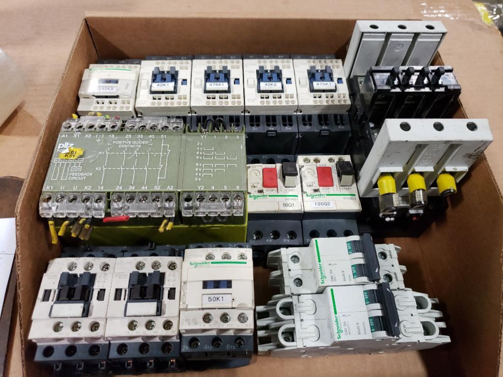 Assorted electrical contactor, relay, breaker. Schneider, Pilz, Telemecanique, Siemens.