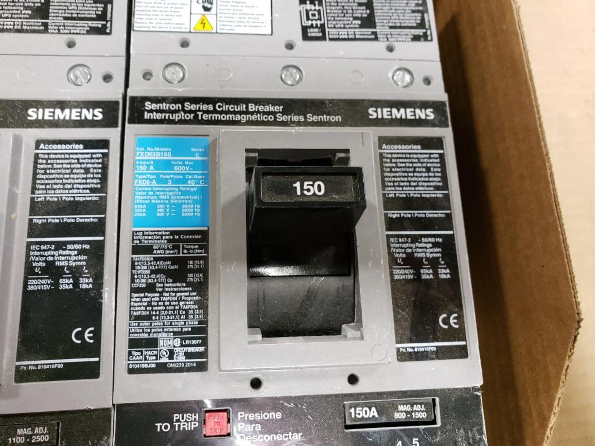 Qty 2 - Siemens Sentron Series circuit breaker. FXD63B225. - Image 4 of 5