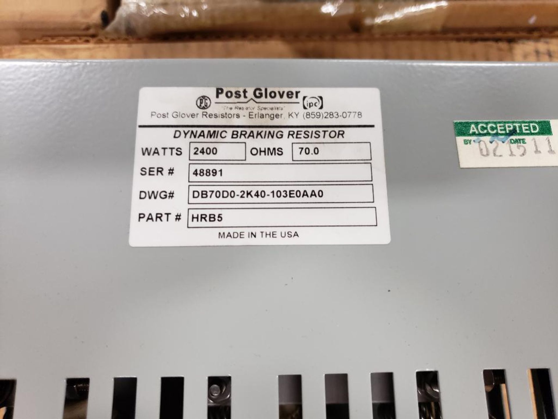 Post Glover dynamic braking resistor. DB70D0-2K40-103E0AA0. - Image 2 of 4