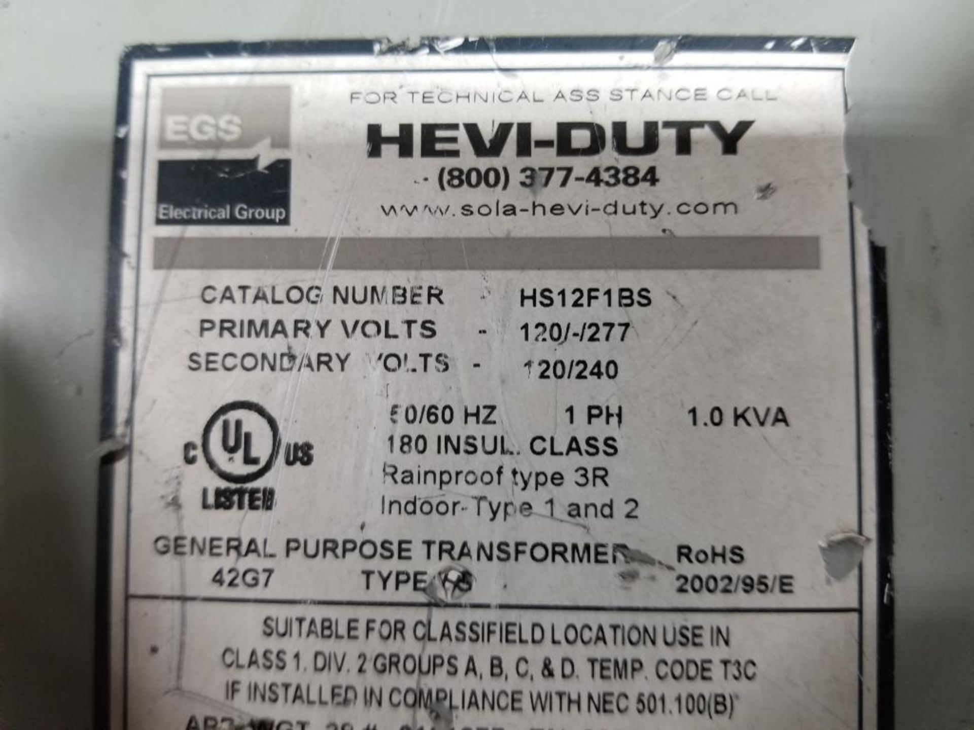 EGS Hevi-Duty HS12F1BS transformer. - Image 2 of 4