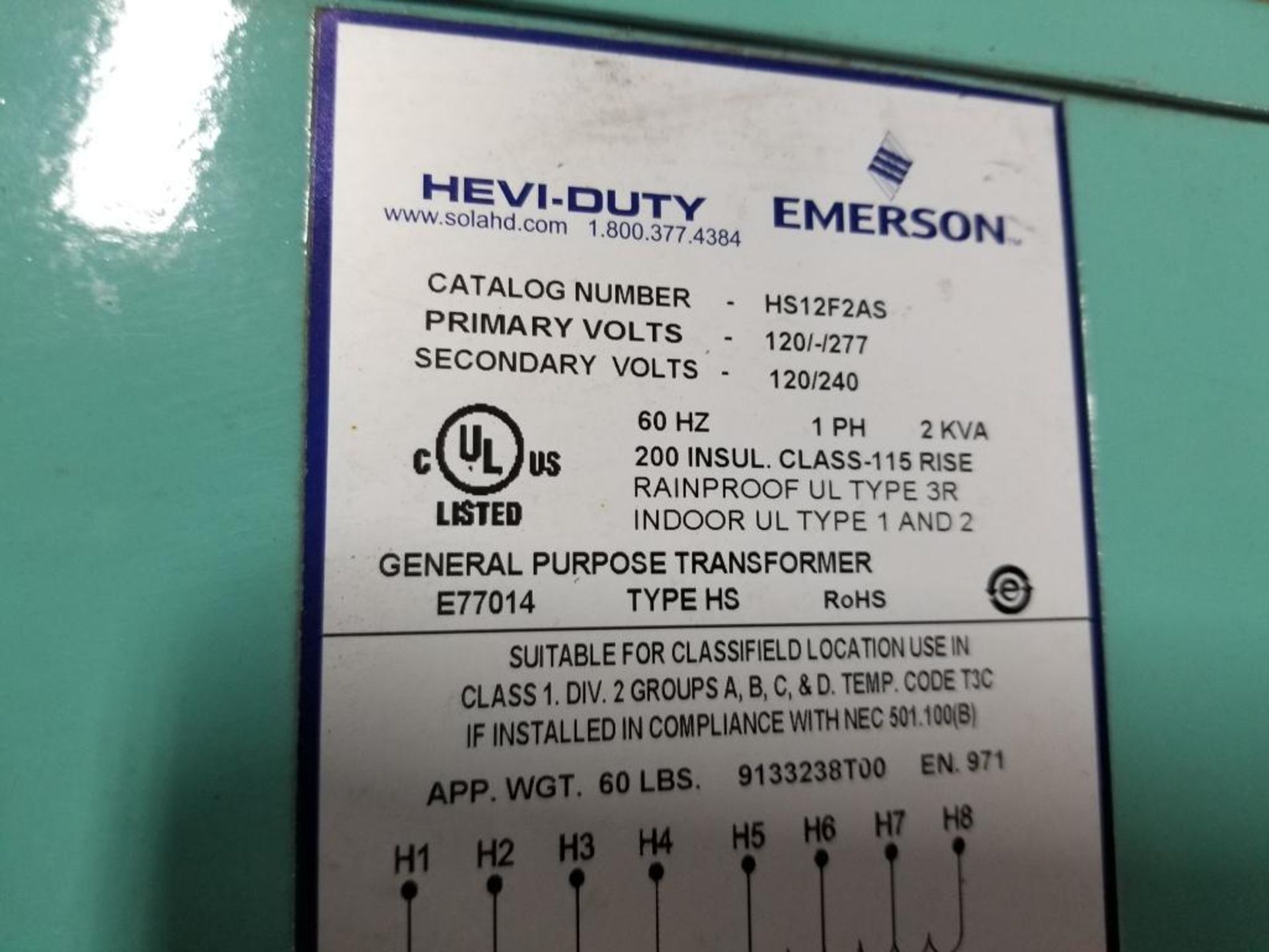 Emerson Hevi-Duty HS12F2AS transformer. - Image 3 of 5