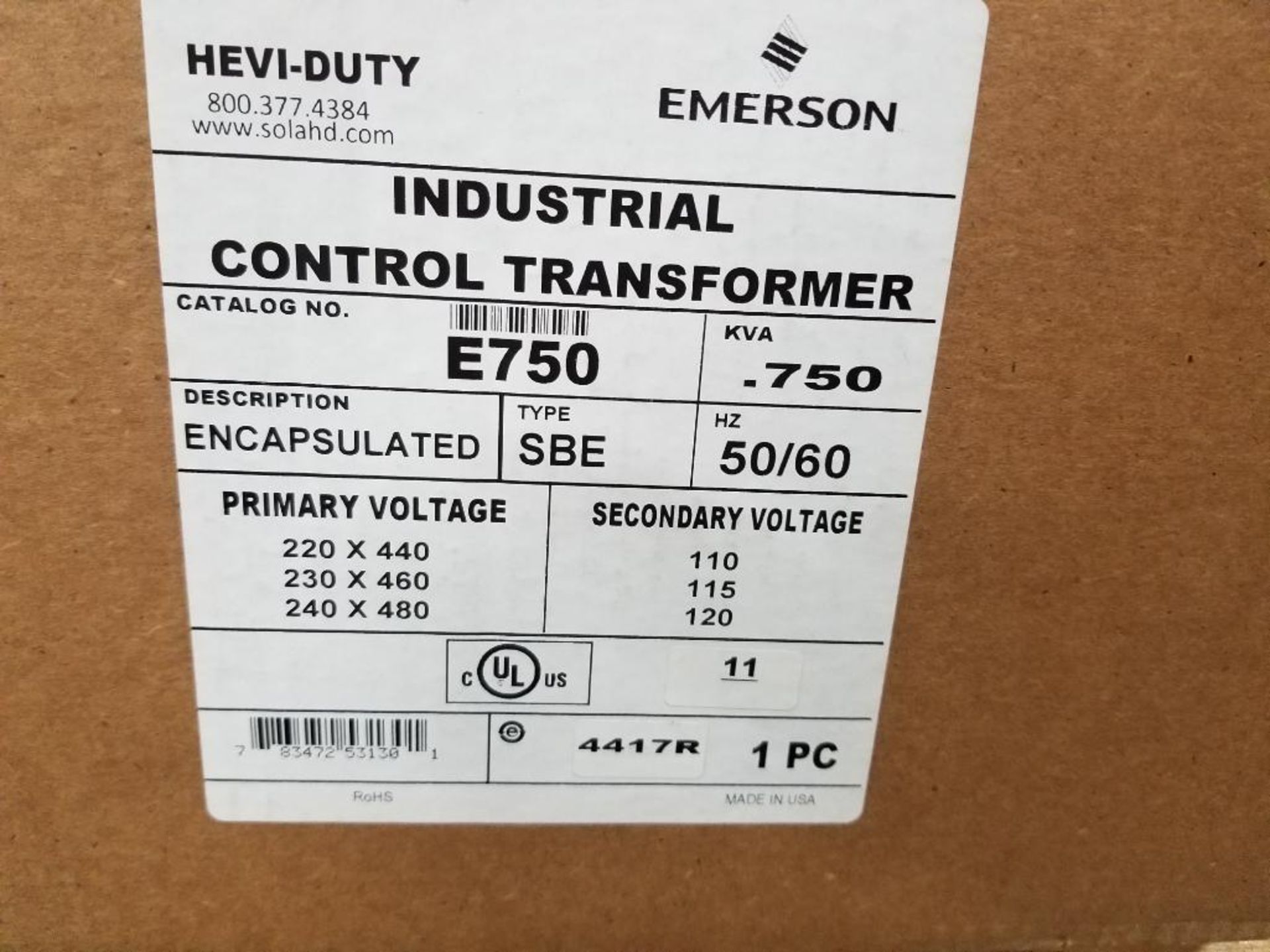 Emerson Hevi-Duty E750 industrial control transformer. New in box. - Image 4 of 4