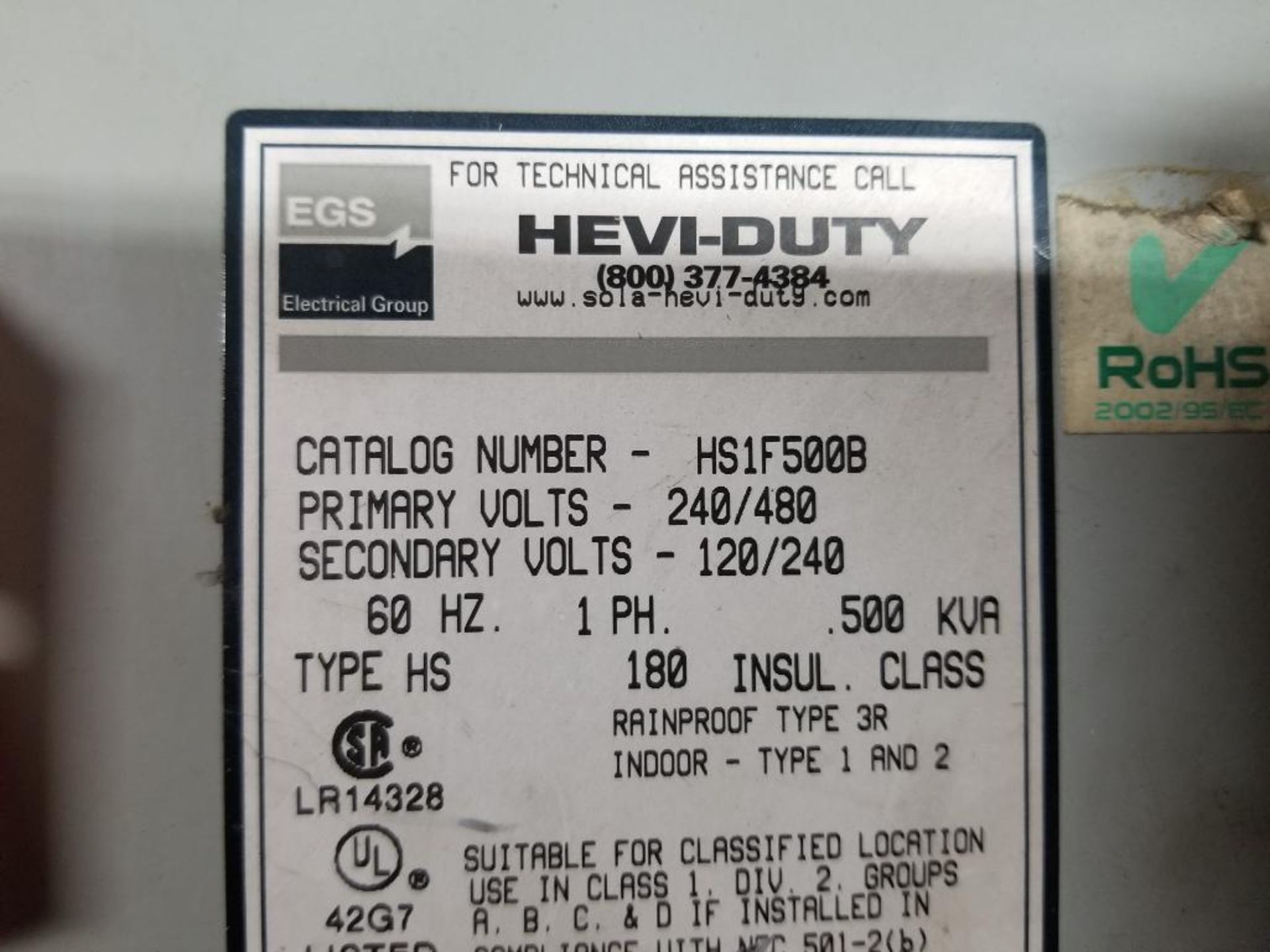 EGS Hevi-Duty HS1F500B transformer. - Image 2 of 5
