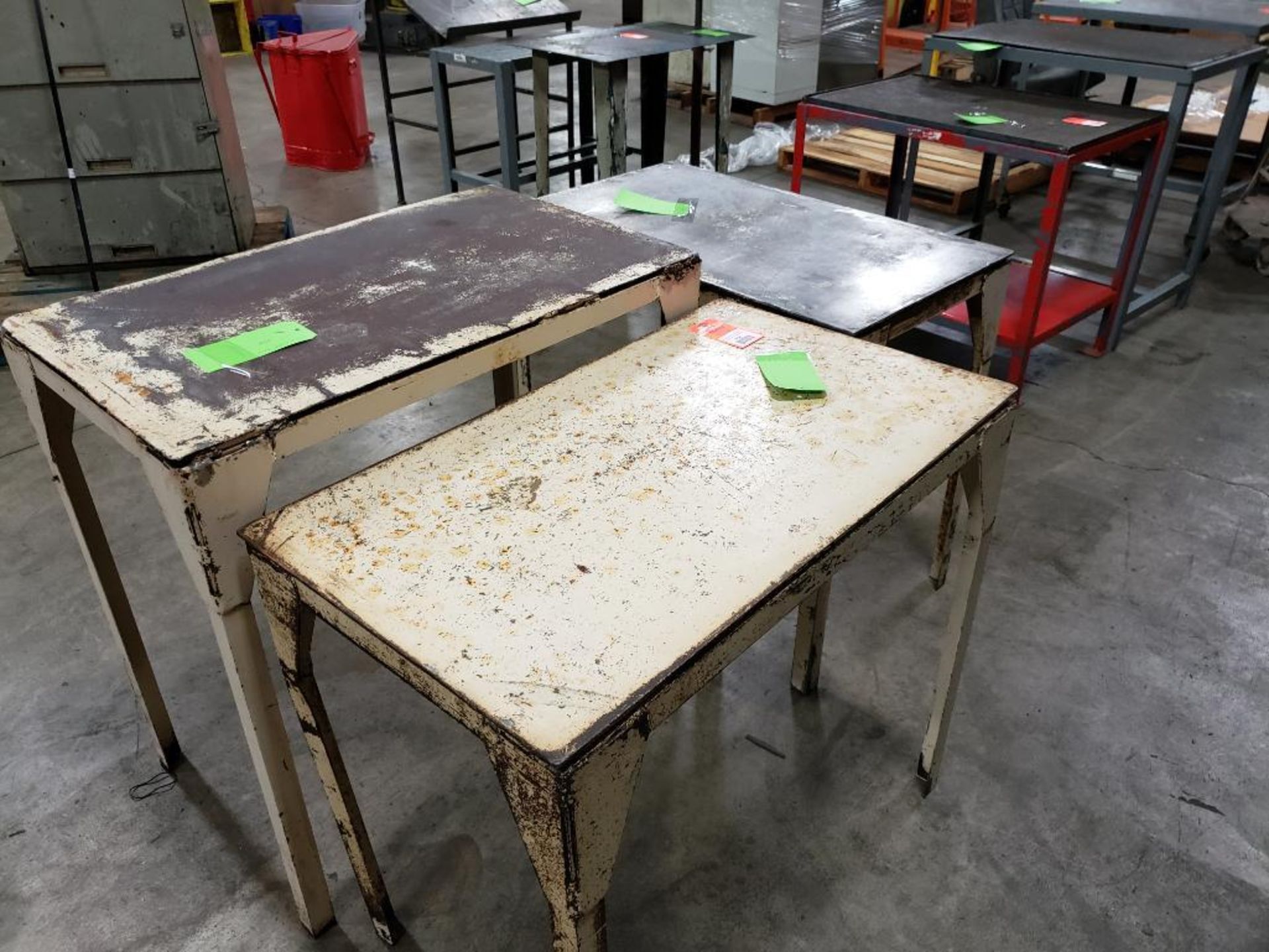 Qty 3 - industrial work table. 36x21x32, 35x21x36, 36x21x32 WxDxH.