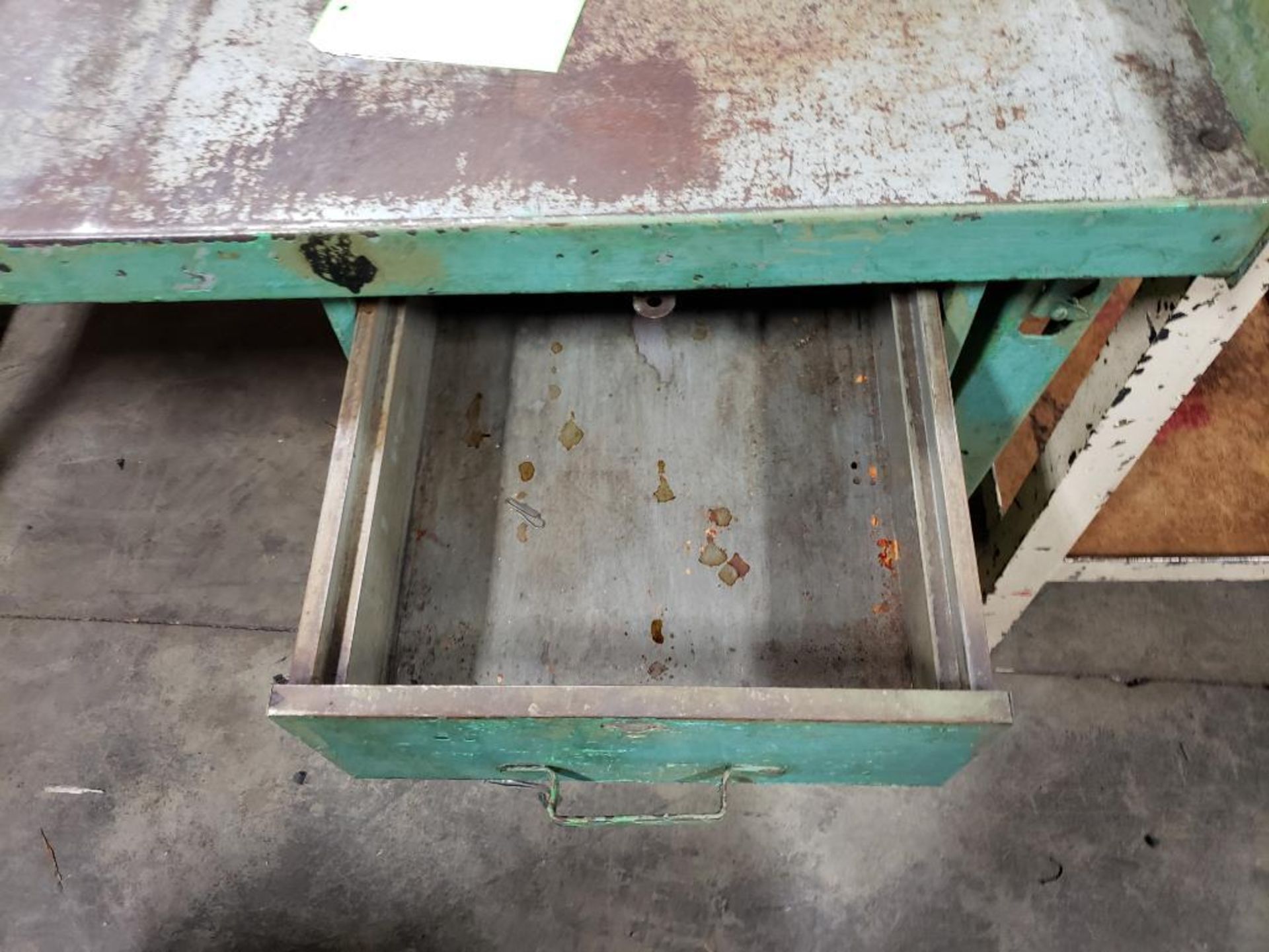 Qty 2 - Industrial work bench and table. 60x28x37, and 40x25x46 WXDXH. - Image 6 of 8