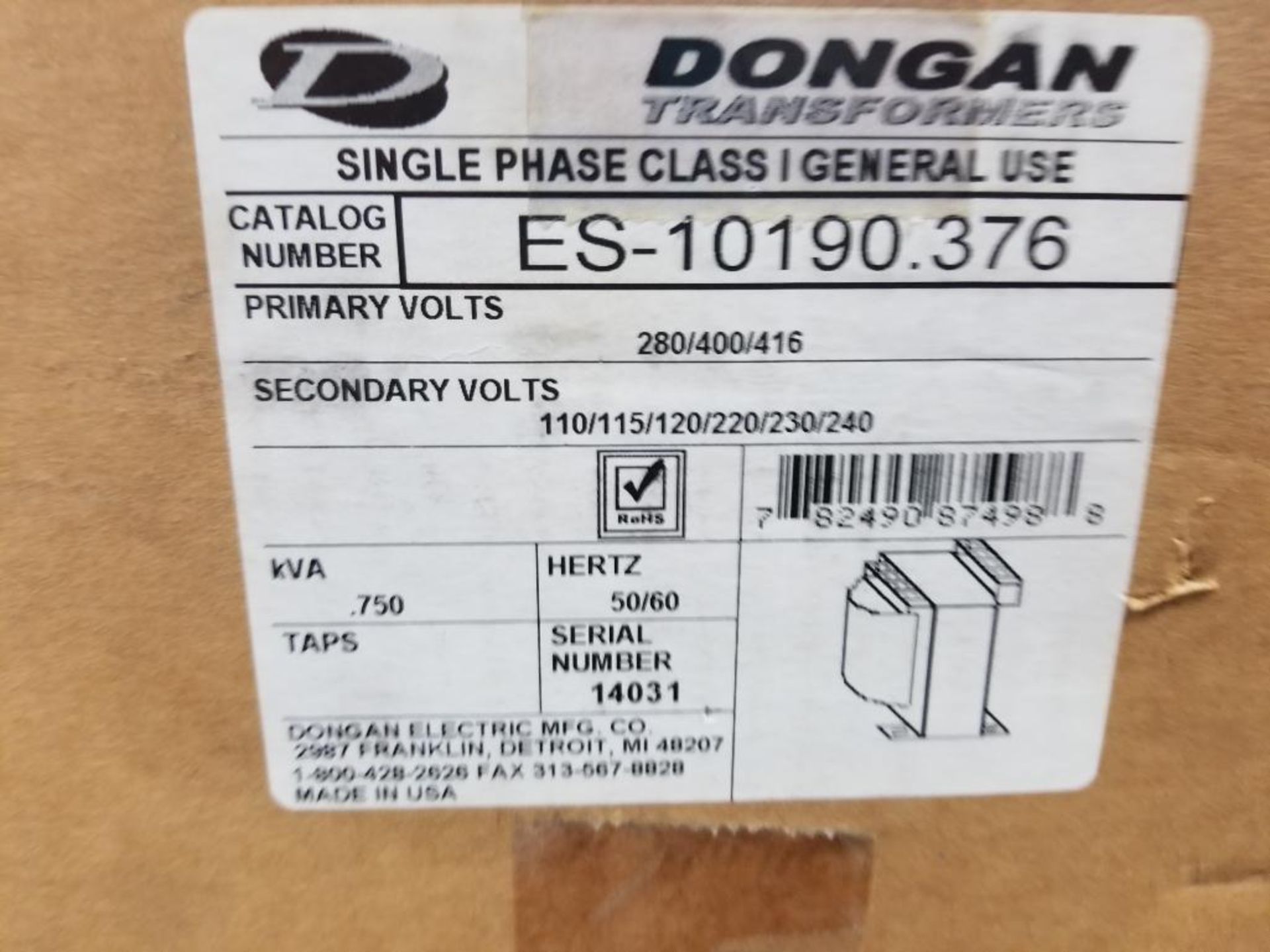 Dongan transformers general use single phase. ES-10190.376. New in box. - Image 2 of 3