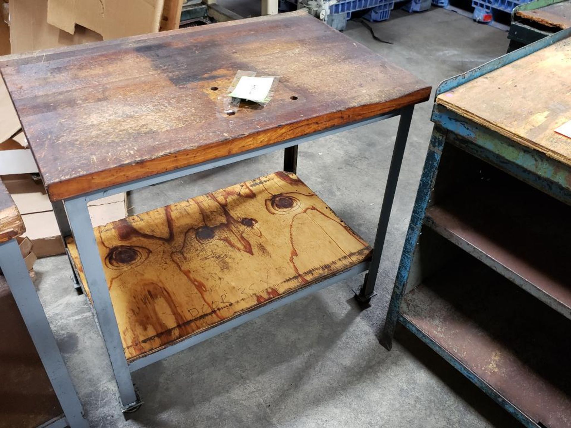 Wood-top Industrial work table. 36x24x32 WxDxH.