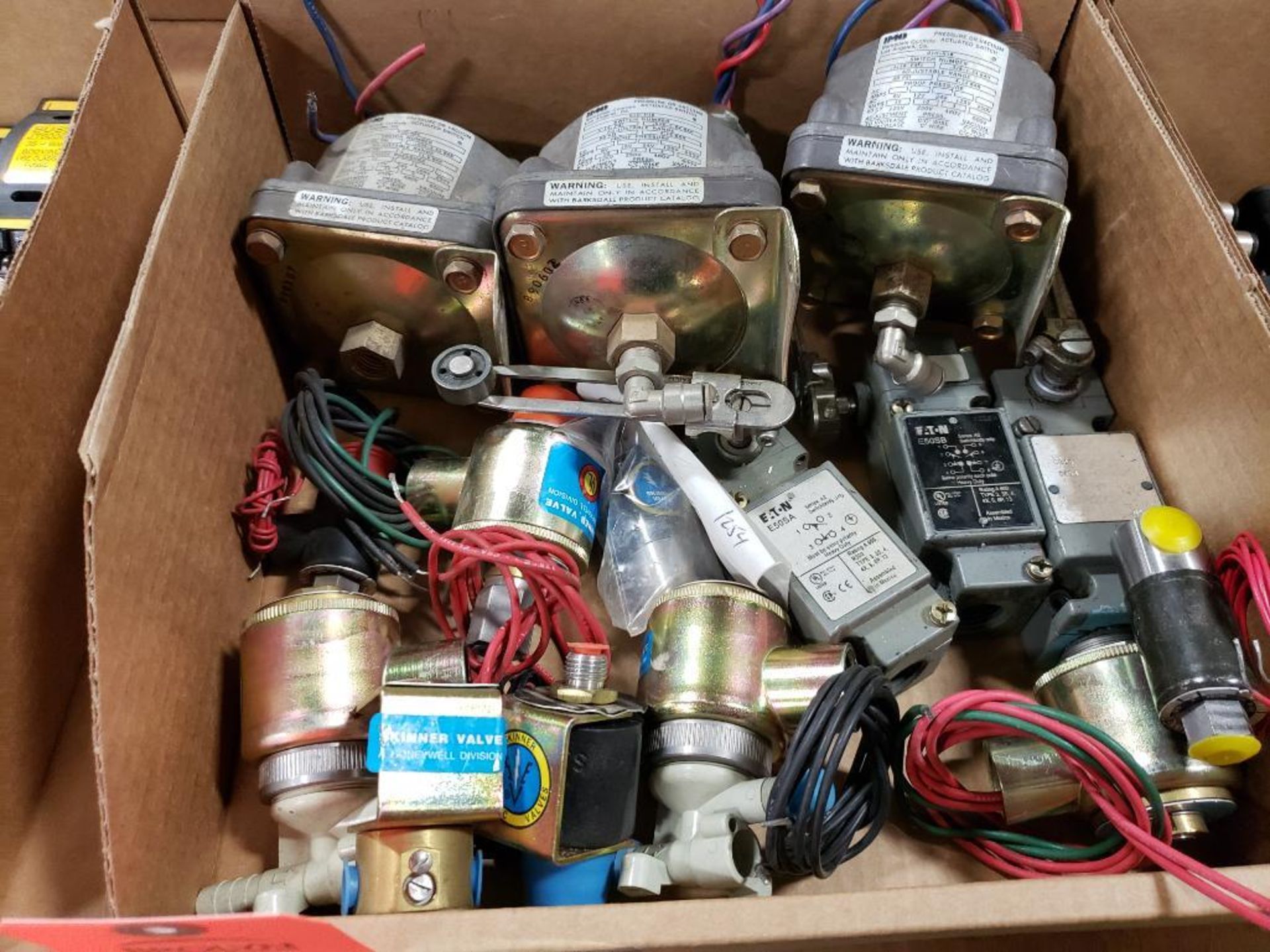 Large assortment of solenoid valves, limit switches, etc.