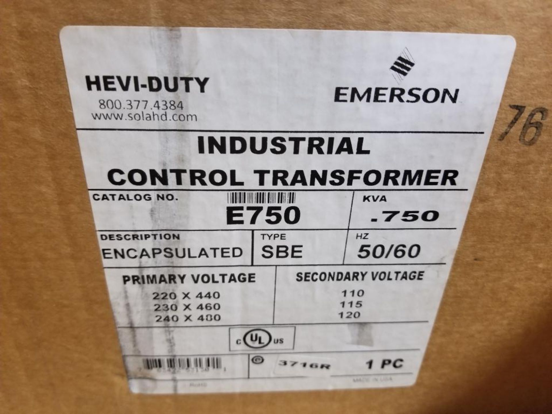 Emerson Hevi-Duty E750 industrial control transformer. New in box. - Image 2 of 2