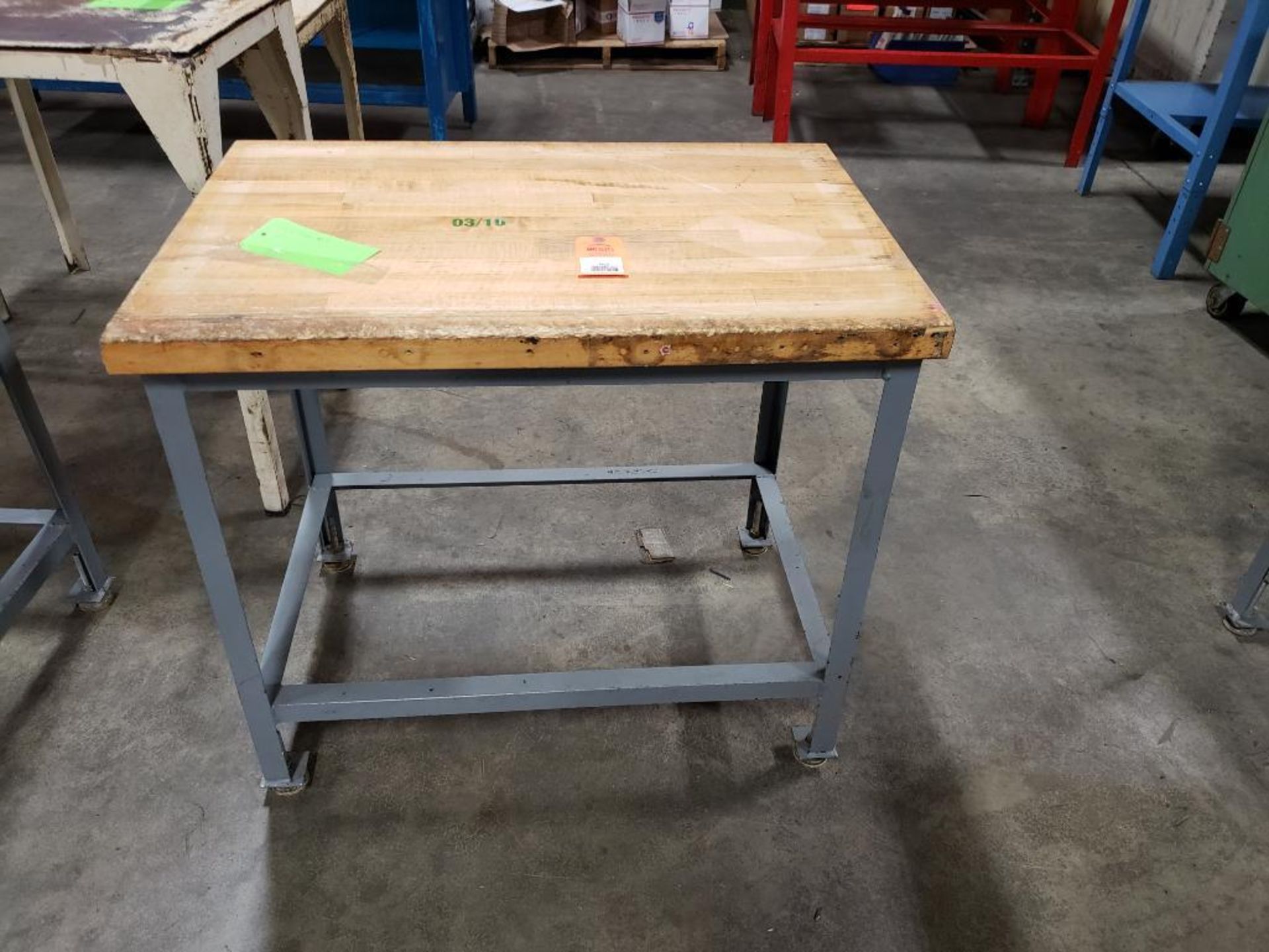 Wood-top Industrial work table. 36x24x32 WxDxH.