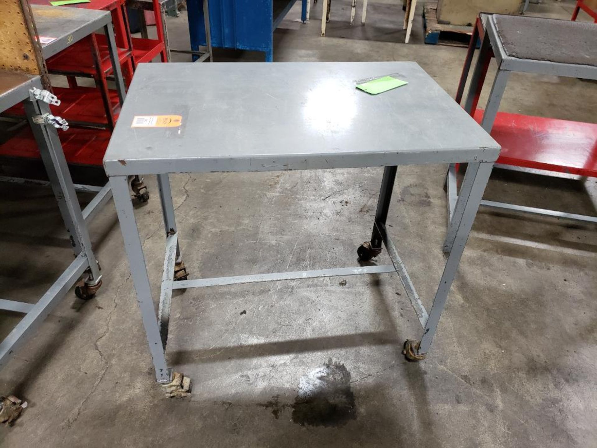 Qty 3 - Industrial metal rolling work table. 36x24x36, 36x24x36, 25x25x30 WxDxH. - Image 3 of 4