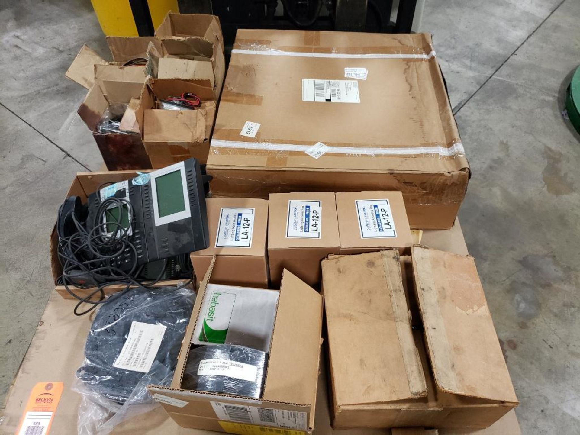 Pallet of assorted conveyor, repair parts, electrical, and more.