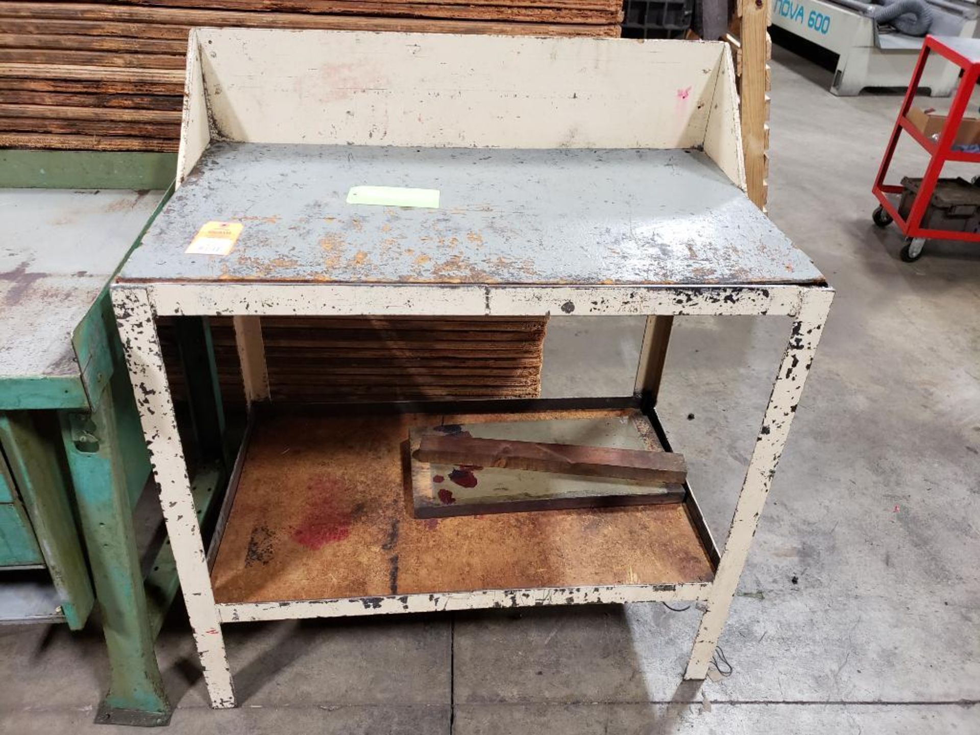 Qty 2 - Industrial work bench and table. 60x28x37, and 40x25x46 WXDXH. - Image 2 of 8