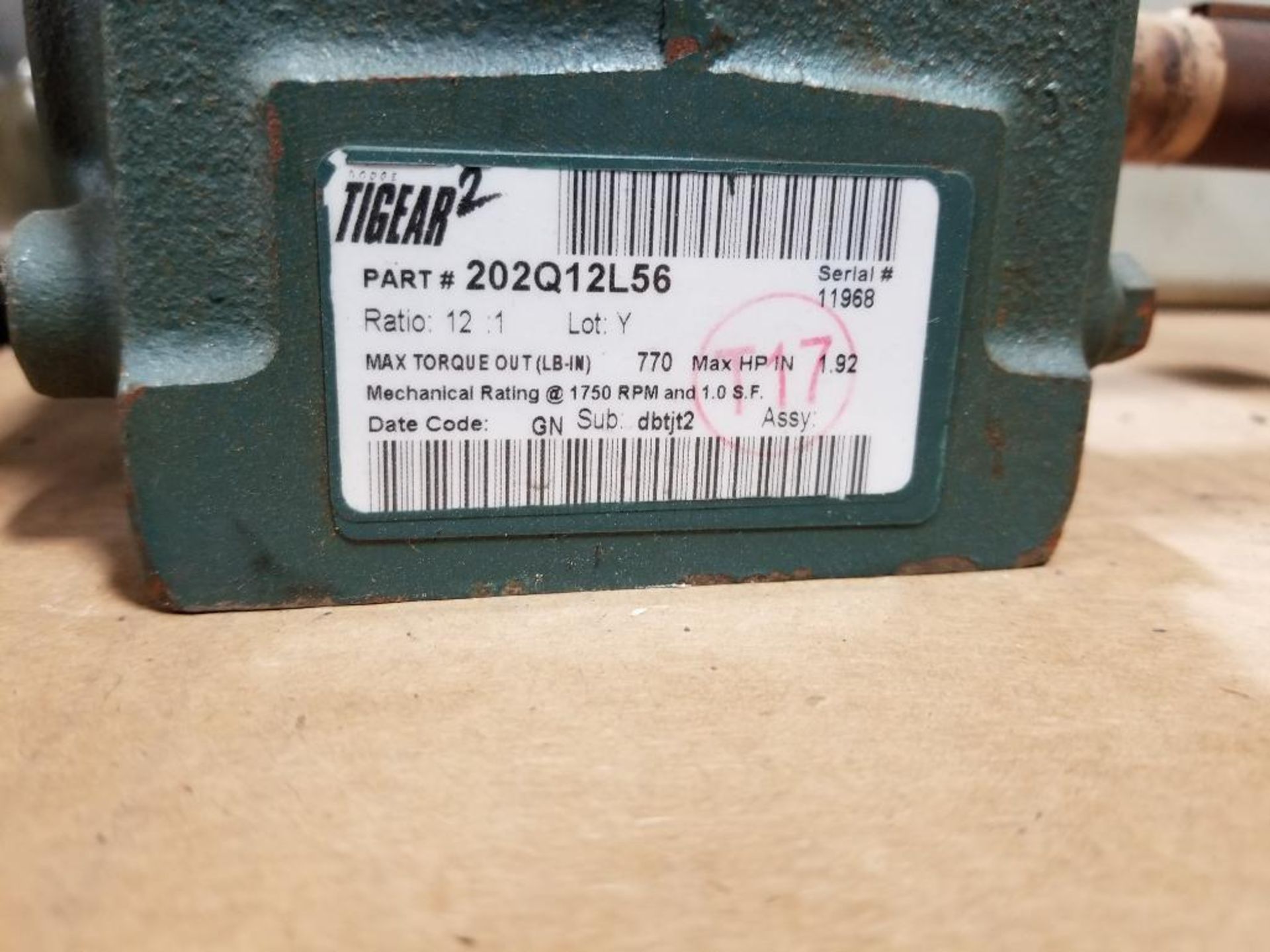 Dodge Tigear 2 202Q12L56 12:1 gear reducer. - Image 3 of 4