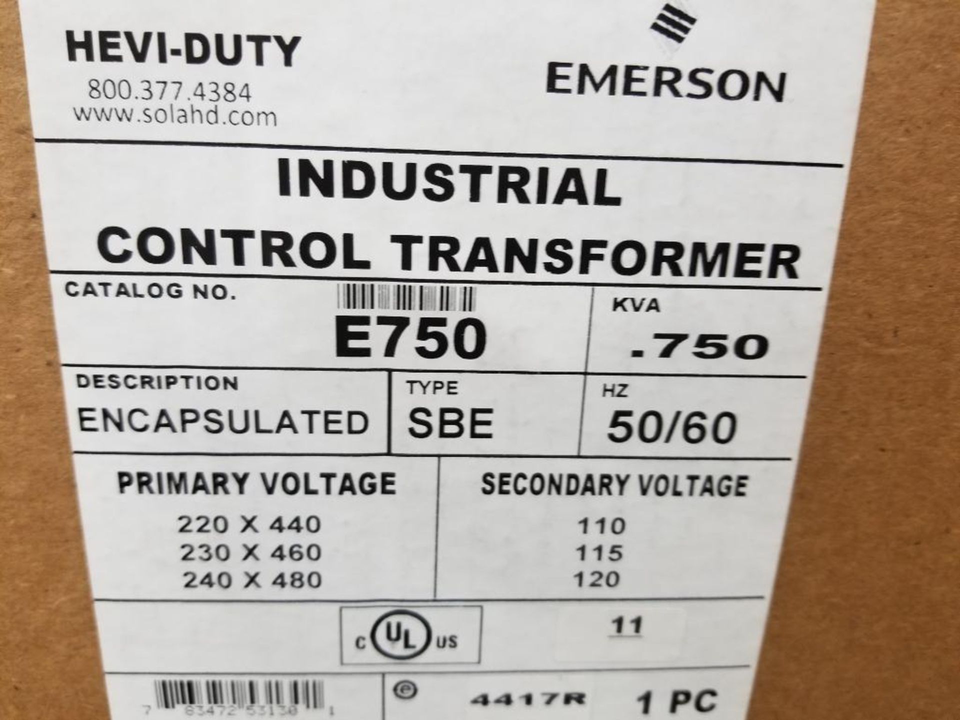 Emerson Hevi-Duty E750 industrial control transformer. New in box. - Image 2 of 4
