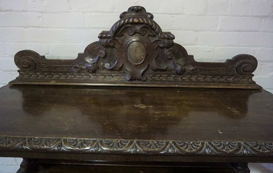 Victorian Oak Buffet Stand, Raised on Castors, 154cm high, 139cm wide, 53cm deep - Image 4 of 7