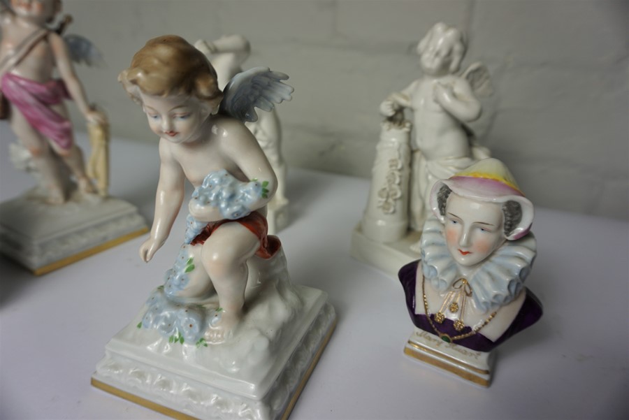 Four Assorted Continental Porcelain Figures, Modelled as Putti, Also with a small Porcelain Bust - Image 2 of 4