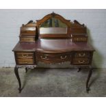 Ladies Mahogany Desk, Having a Mirrored Section, Flanked with a Stationery Compartment, Above Fitted