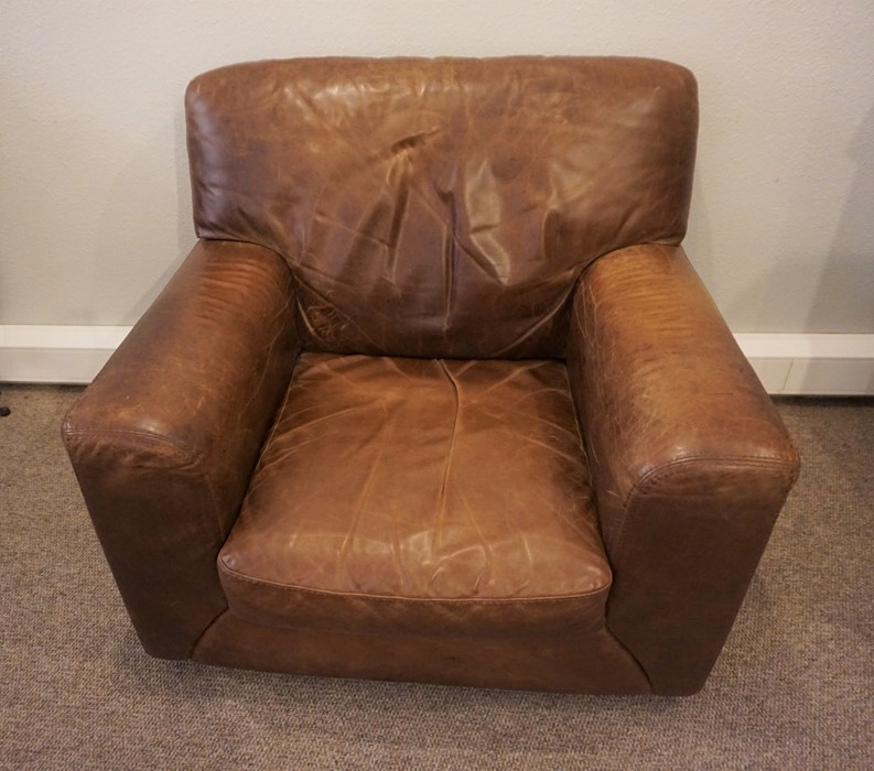 Brown Leather Armchair, 84cm high
