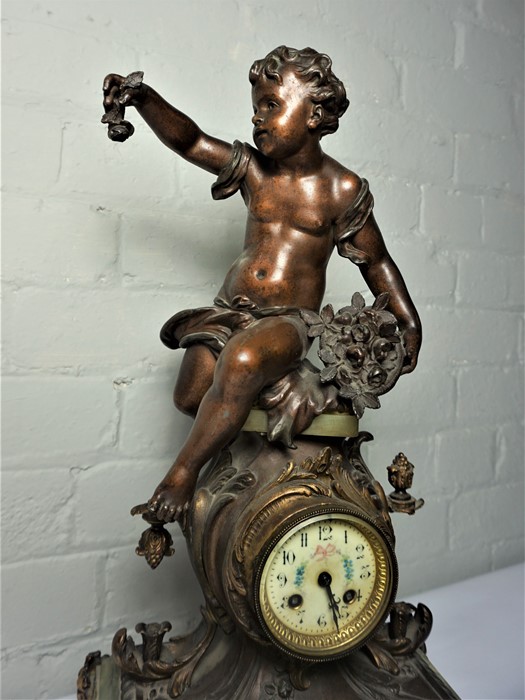 French Mantel Clock, Decorated with Putti, Having a Twin Train Movement, 57cm highCondition - Image 3 of 7